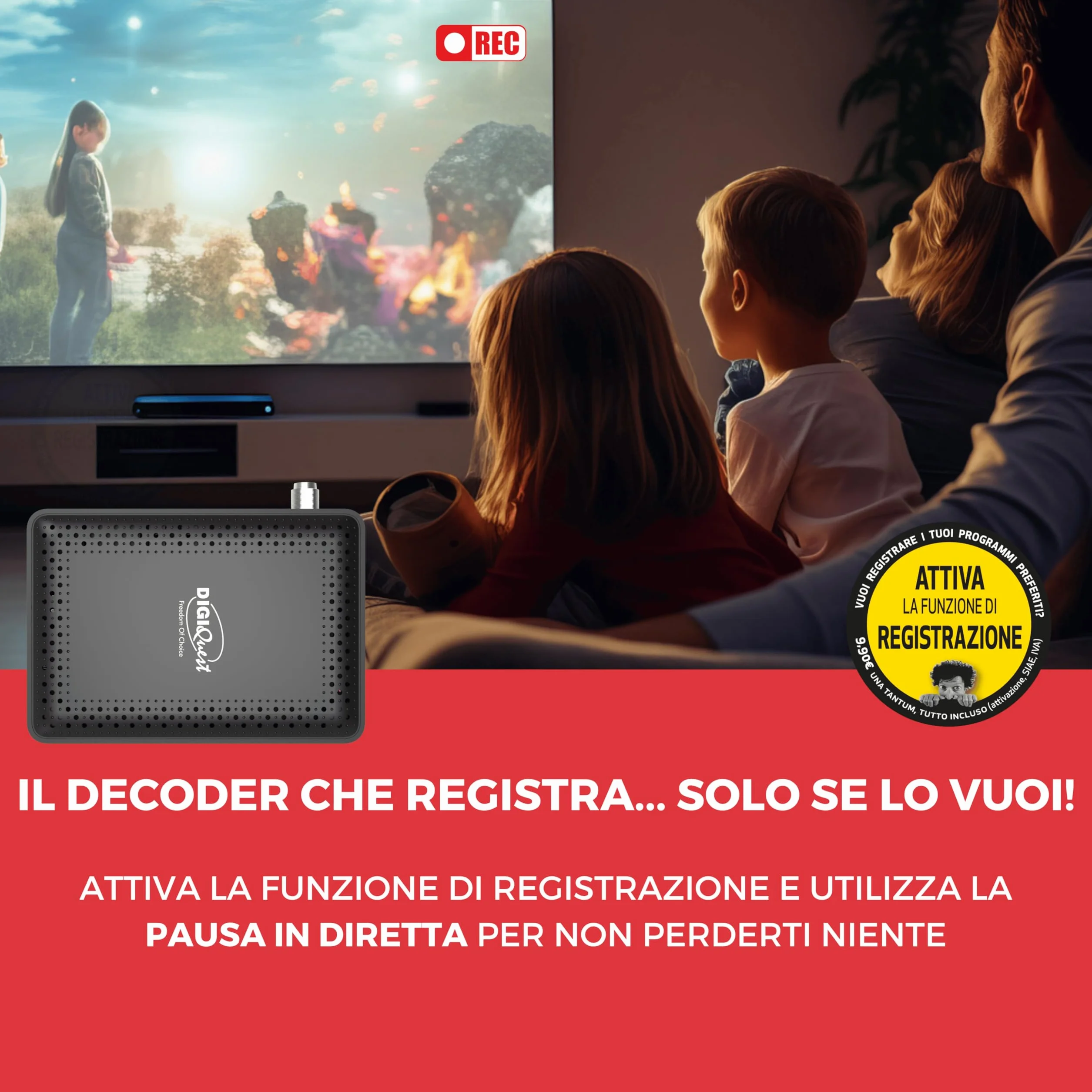 DIGIQUEST Dekoder tivùsat RetroTV MICROSAT, DVB-S2 HEVC H265 | SAMOINSTALUJĄCY | Pilot 2 w 1 | Smartcard tivùsat w zestawie | HDR10 / HLG | Aktywowana funkcja nagrywania | Merlin