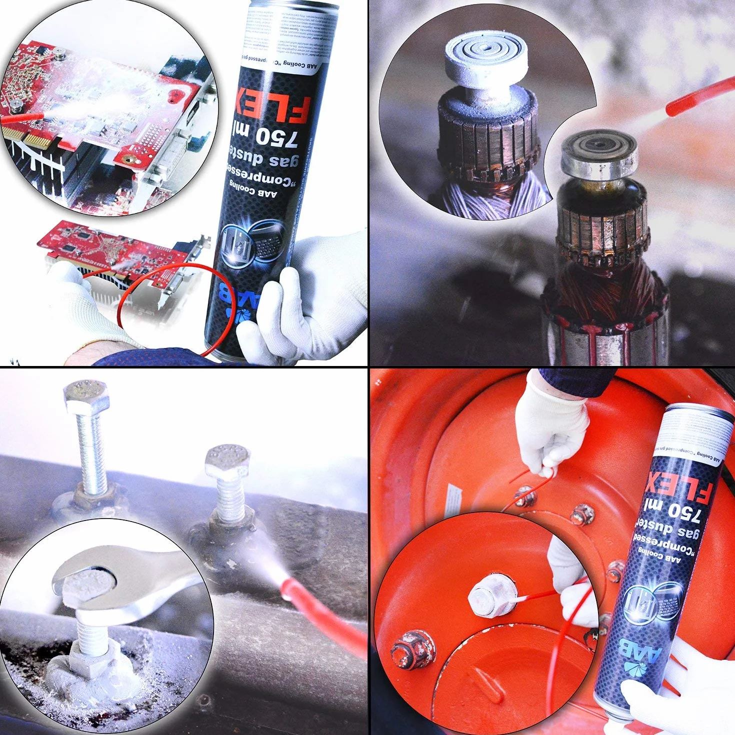 24 x AAB Compressed Gas Duster FLEX 750ml - Sprężony Gaz z Długą, Elastyczną Rurką, Sprężone Powietrze do Wydmuchiwania Kurzu, Puszka, Aerozol do Czyszczenia Komputera, Klawiatury, Laptopa, PC