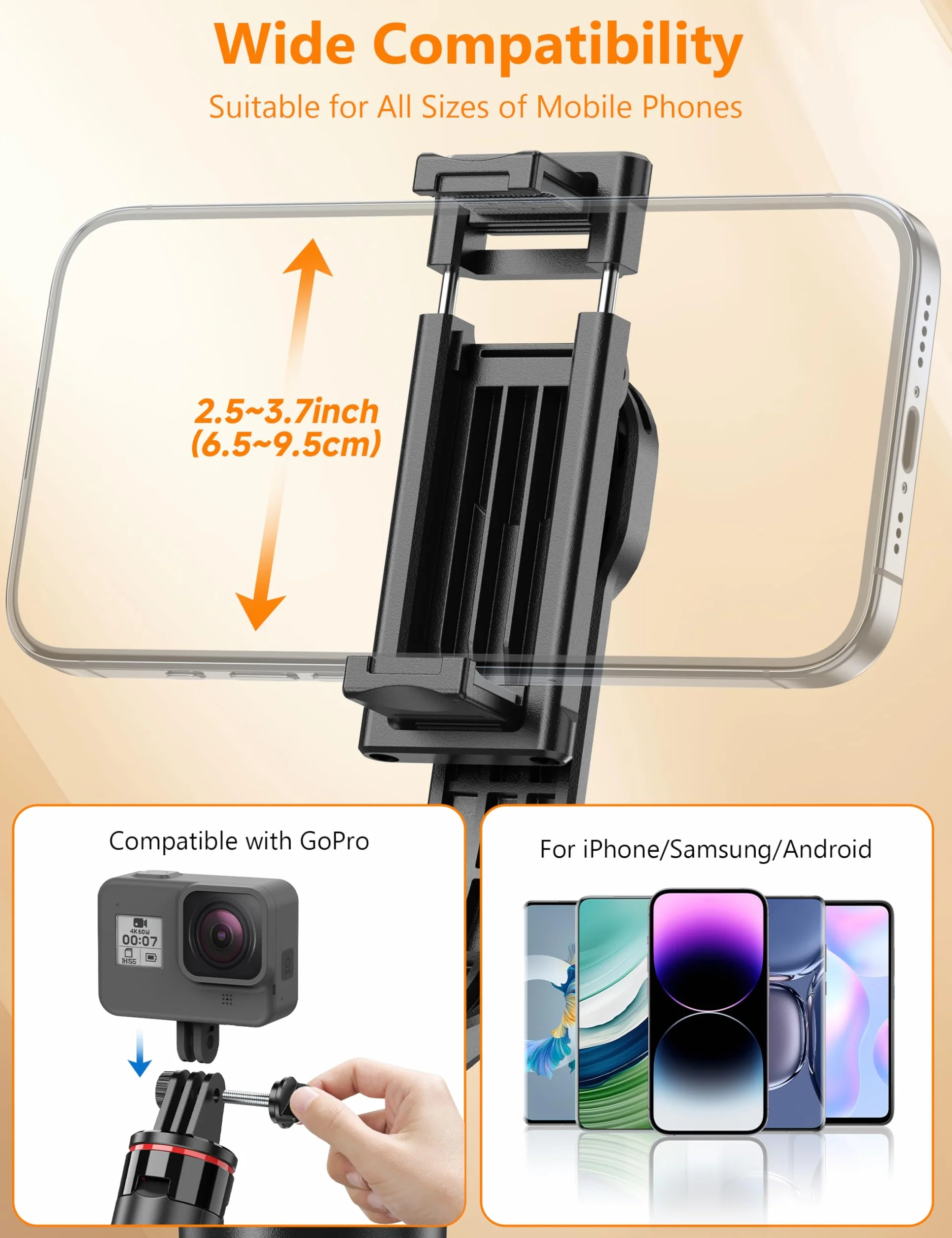 Statyw na smartfona aluminiowy wysuwany 130 cm z pilotem bezprzewodowym obrotowy 360° do selfie