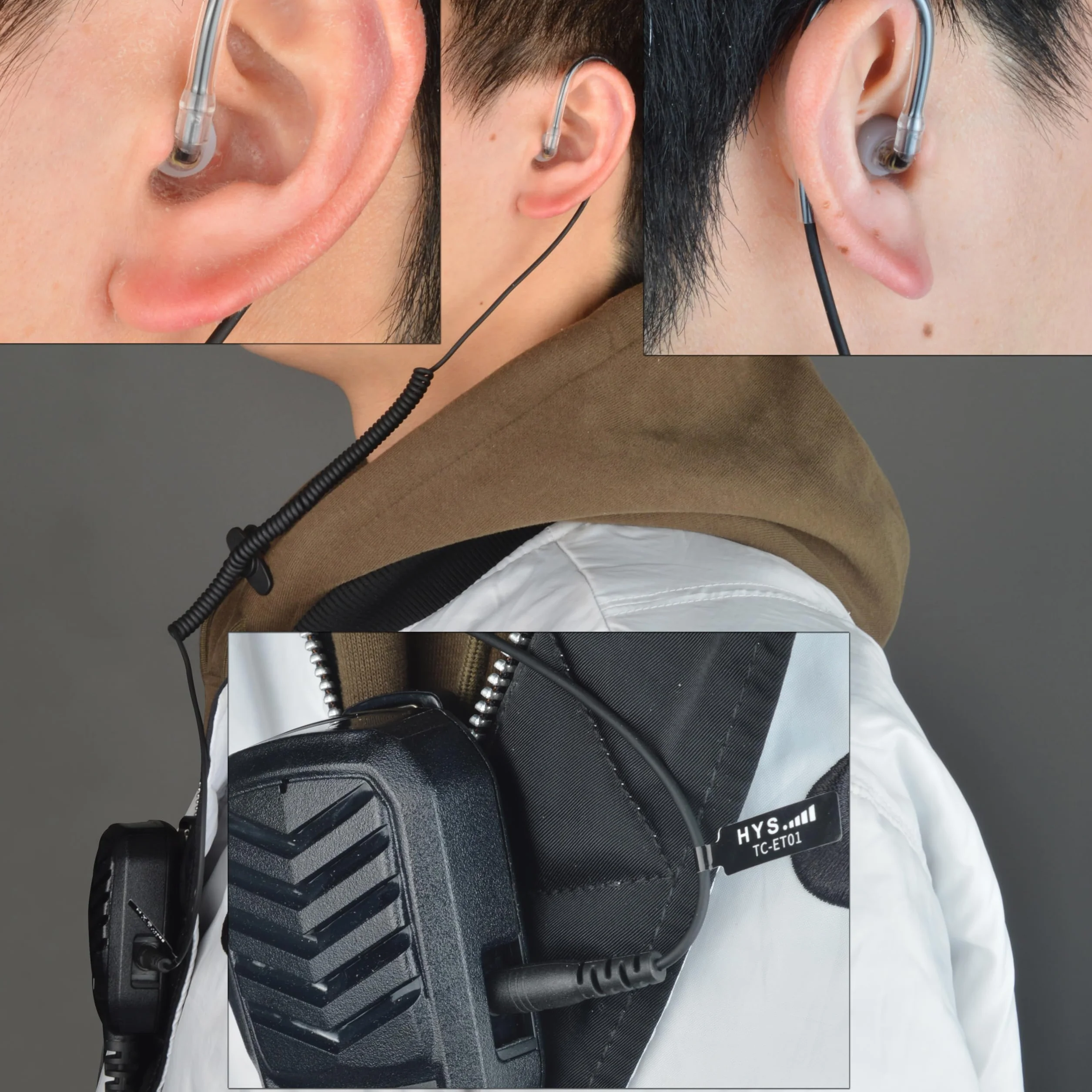 HYS Słuchawki douszne wąż dźwiękowy - jack 3,5 mm - One Ear - Listen Only słuchawki z symetryczną armaturą - zestaw słuchawkowy do urządzeń radiowych, mikrofonów głośnikowych (czarny)