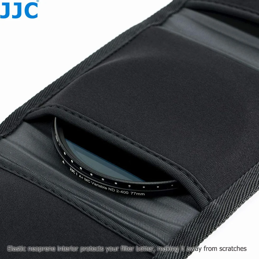 JJC Składane etui do przechowywania filtrów UV CPL ND do 82 mm (klamra do paska ze ściereczką do czyszczenia z mikrofibry, 3 kieszenie)