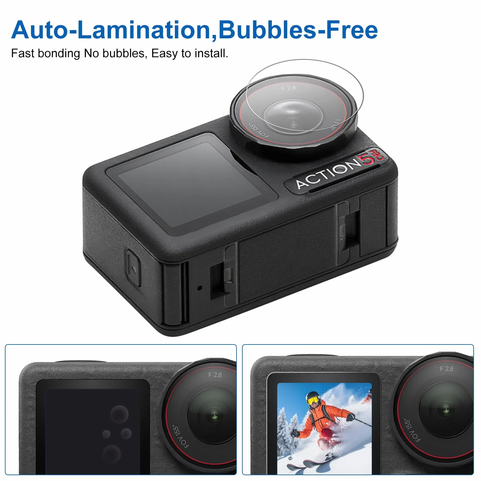 3 zestawy folii ochronnej na wyświetlacz do DJI Osmo Action 5 Pro z silikonową osłoną obiektywu, Ultra HD, twardość 9H, odporna na zarysowania, zabezpieczona przed pęcherzami
