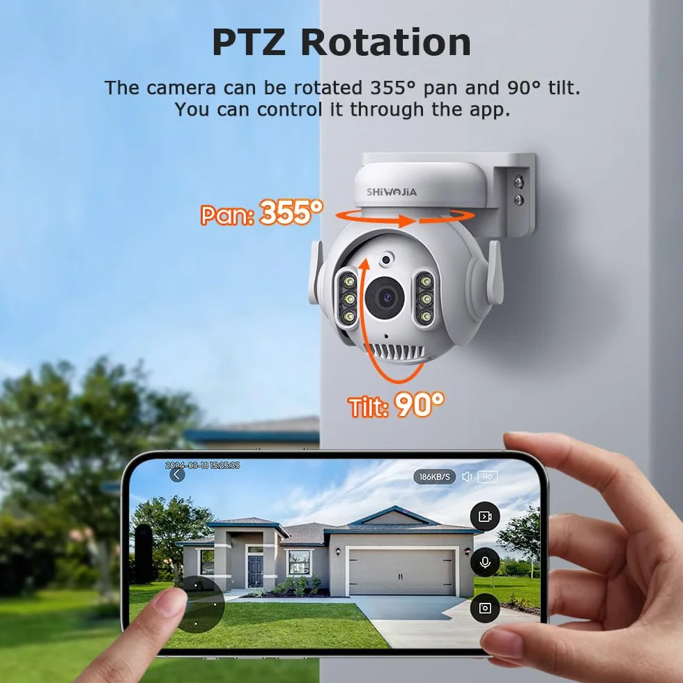 SHIWOJIA Zewnętrzna kamera WiFi Tuya Smart Life, zewnętrzna kamera Tuya 5 MP, wykrywanie ruchu, dwukierunkowy dźwięk, wodoodporna IP66 noktowizor kolorowy