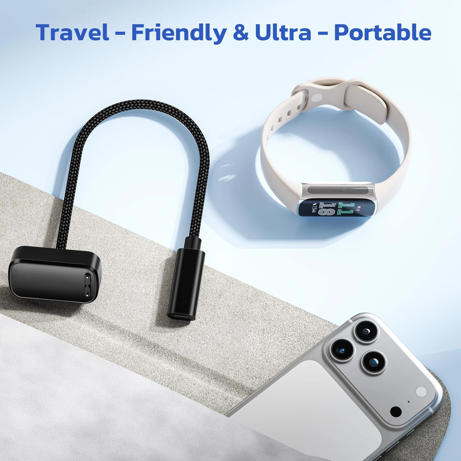 RUXELY USB-C do Fitbit Charge 6/5/Luxe adapter kabla ładowarki | Przenośny zamiennik przewodu ładującego typu C do Fitbit Charge 6, Charge 5, Luxe, kompaktowy i wygodny