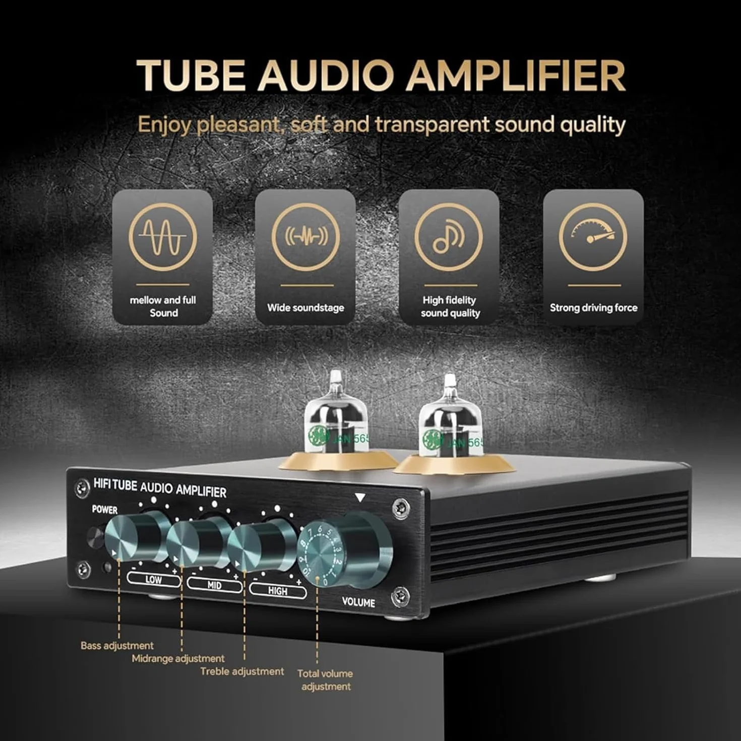 2-kanałowy przedwzmacniacz lampowy stereo z lampą próżniową, 3 regulowane ustawienia wyrównania, do głośników półkowych, MP3, telewizora, odtwarzacza CD