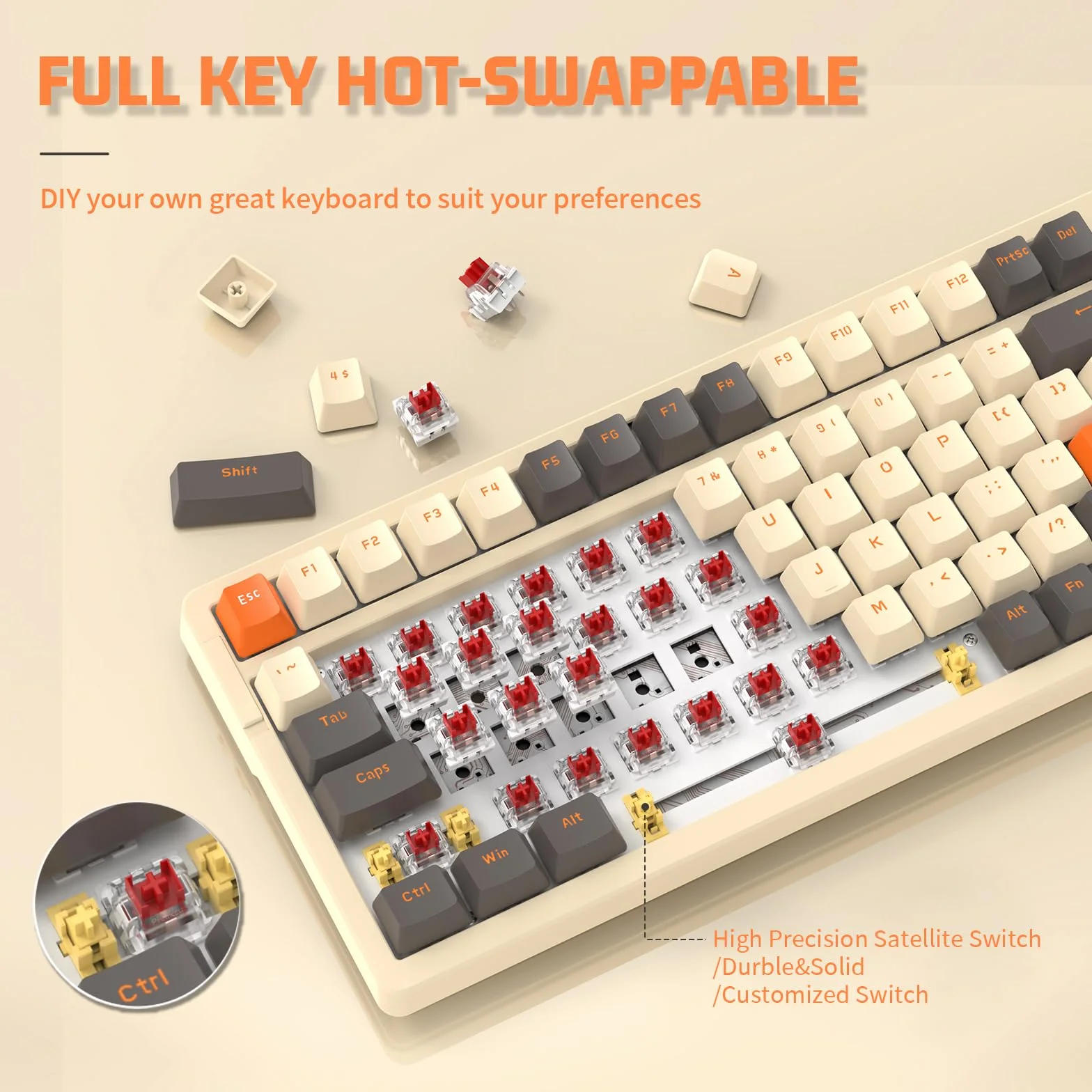 ATTACK SHARK K98 Przewodowa klawiatura mechaniczna do gier z odłączanym metalowym kablem USB C,18 LED RGB Illumination, Customized Red Switch, Programmable Actuation, 100 klawiszy dla Mac/Win（shimmer）