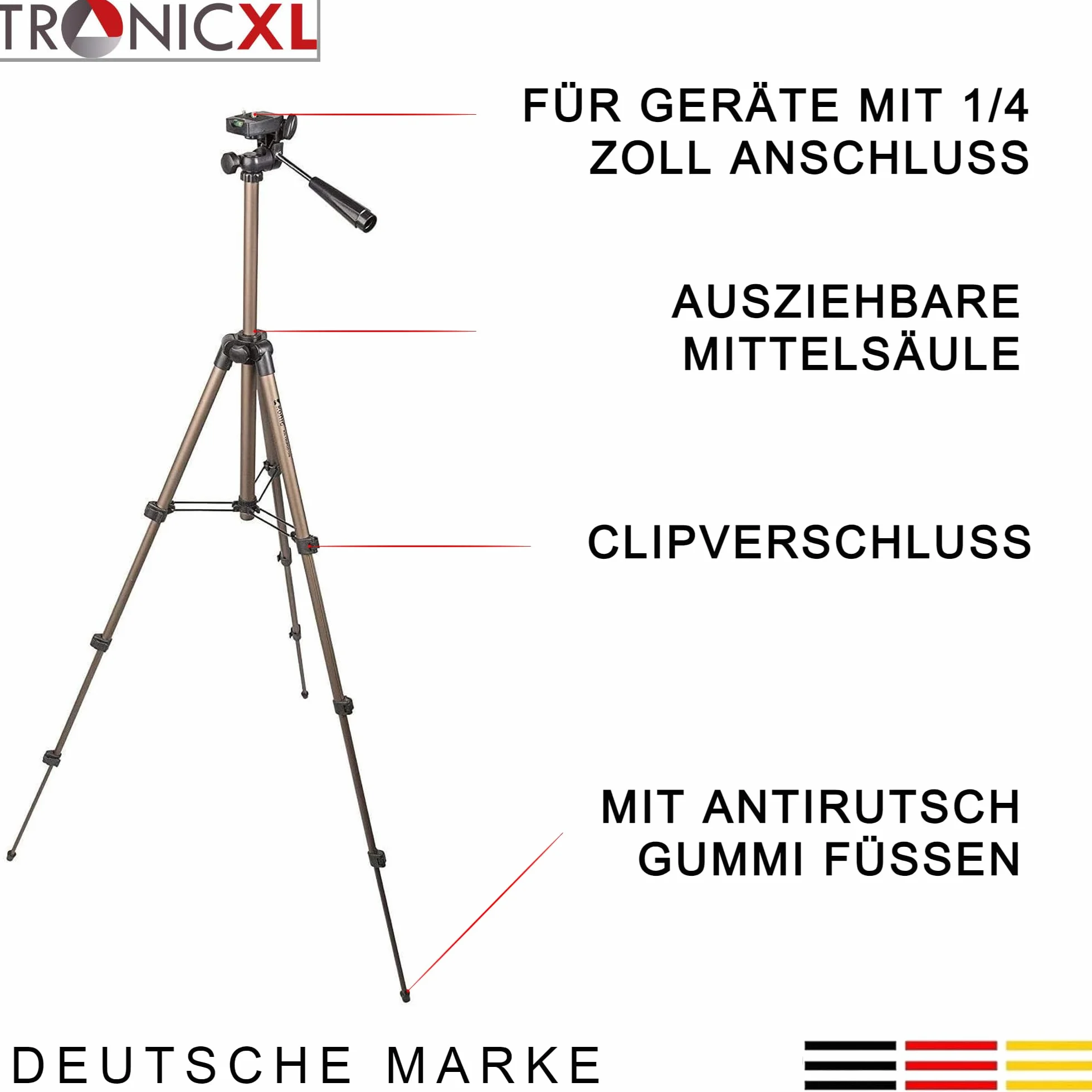 TronicXL Tripod19P - Statyw do projektora 1/4" - kompatybilny z Philips, BenQ, Asus, Acer, Epson, Sony, Panasonic, WiMiUS, TOUMEI, Merisny, QKK, OTHA, Android, Aiptek
