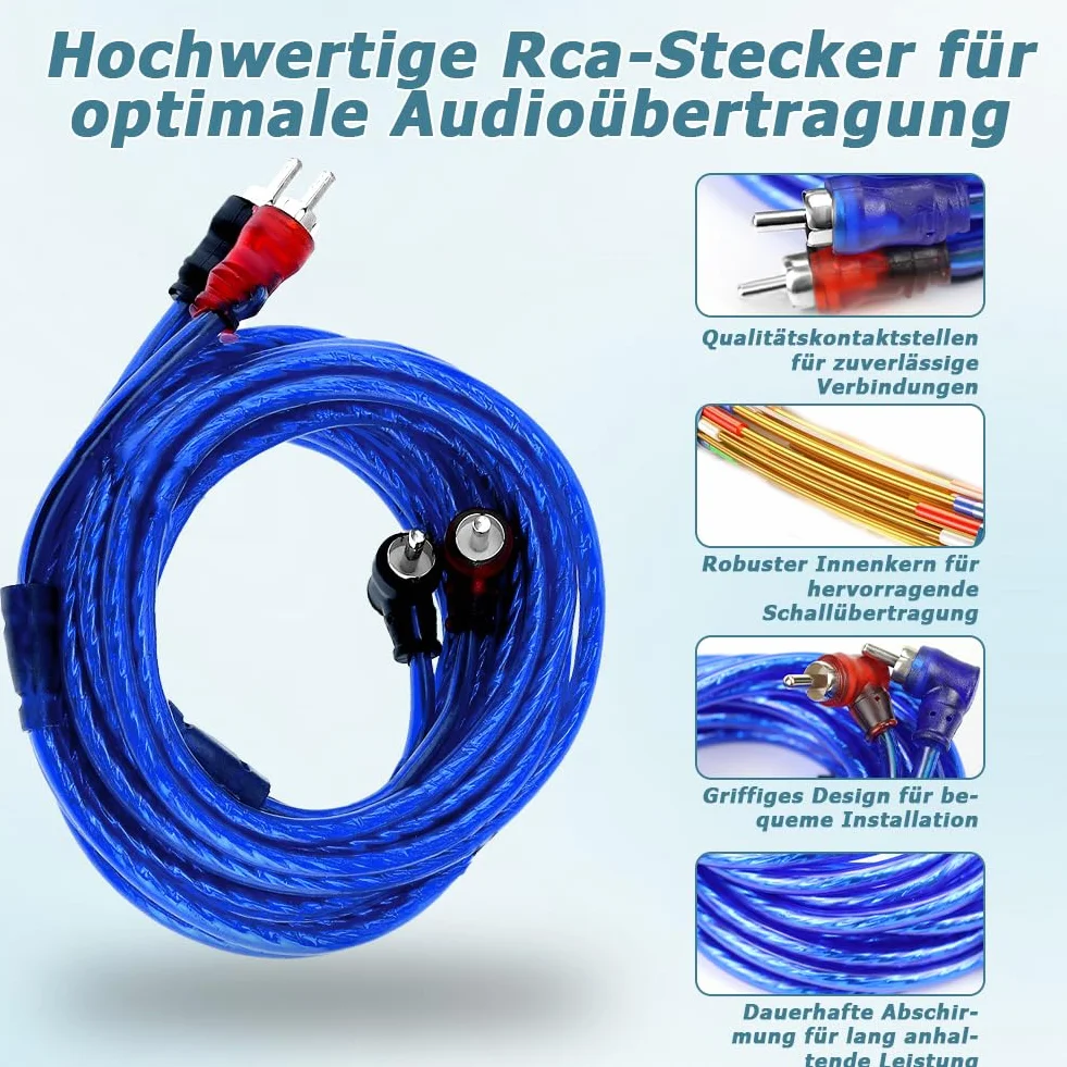 Abnaok Zestaw kabli do wzmacniacza samochodowego 10 GA, zestaw kabli do wzmacniacza samochodowego, wzmacniacz końcowy, kabel 1500 W, przewód audio, zestaw instalacyjny, wzmacniacz samochodowy