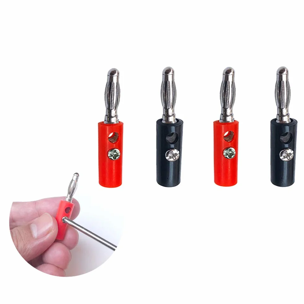 50 szt. 4 mm wtyczka bananowa, niklowane złącze bananowe, adapter złącza bananowego bez lutowania, do głośnika, odbiornika audio/wideo (czerwony, czarny)