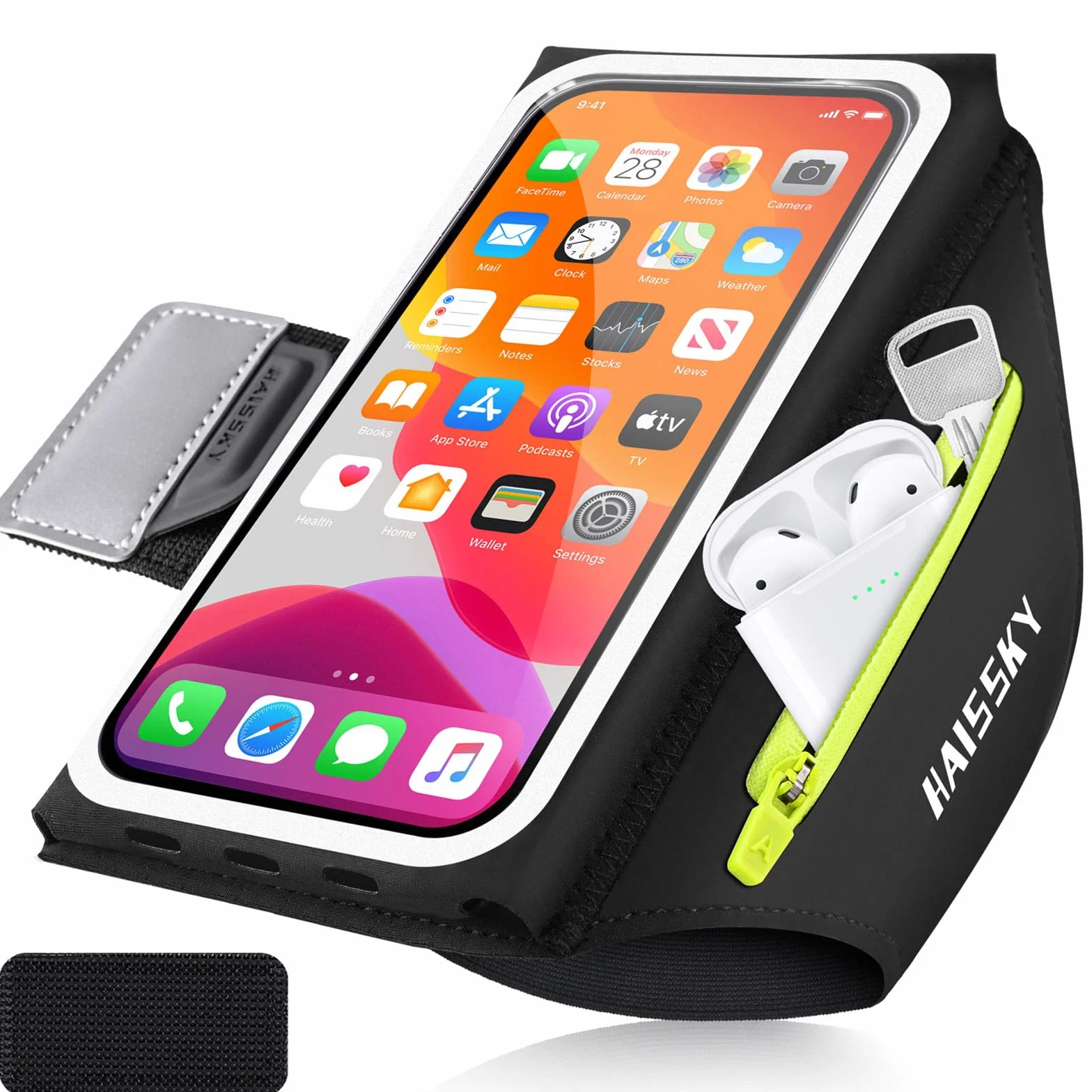 Uchwyt na telefon do biegania z torbą na słuchawki, RAZOBWS Opaska na ramię do iPhone'a 15 14 13 12 11 Pro Max Galaxy S23 S22 Ultra wodoodporna opaska na ramię do grubego etui na telefon