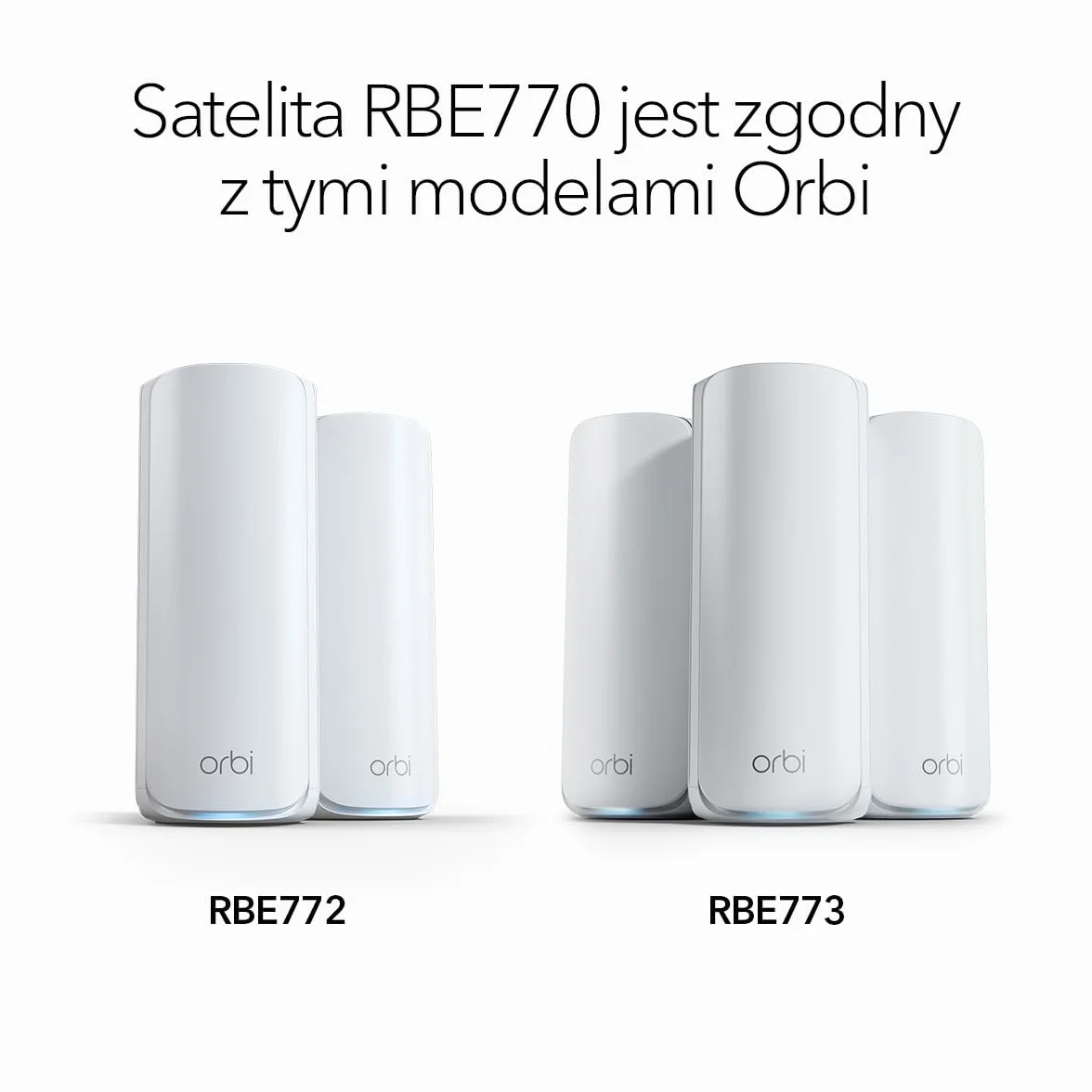 NETGEAR Orbi 770 Trójpasmowy dodatkowy satelita mesh WiFi 7 (RBE770) — współpracuje z Orbi RBE772 i RBE773, zwiększa zasięg o 180 m2, port WAN 2,5 Gb/s, BE11000 802.11be (do 11 Gb/s)