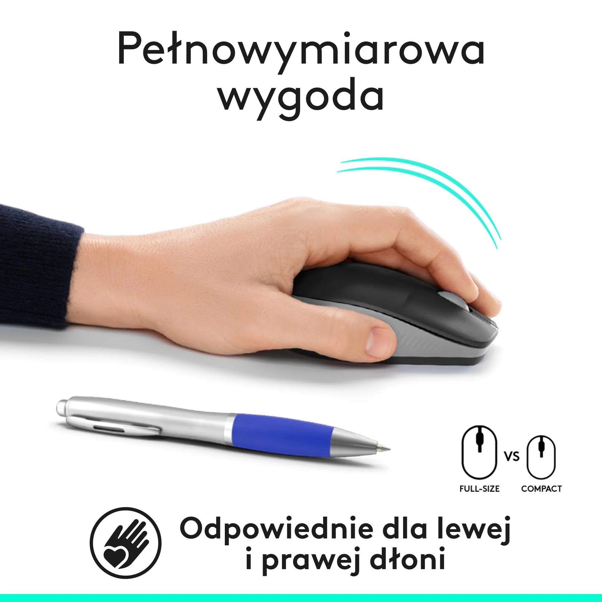 Logitech M190 Bezprzewodowa mysz duża oburęczna szara