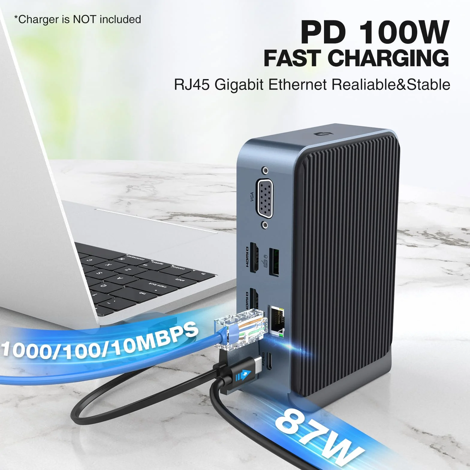 Stacja dokująca USB C 15 w 1, stacja dokująca USB C do MacBook Pro/Air, Multiport Hub Triple Monitor przez VGA/2*HDMI, 100 W PD, USB-A/C 3.0 5Gbp, RJ45 Ethernet, Audio & Mic, SD/TF, Dongle Laptop