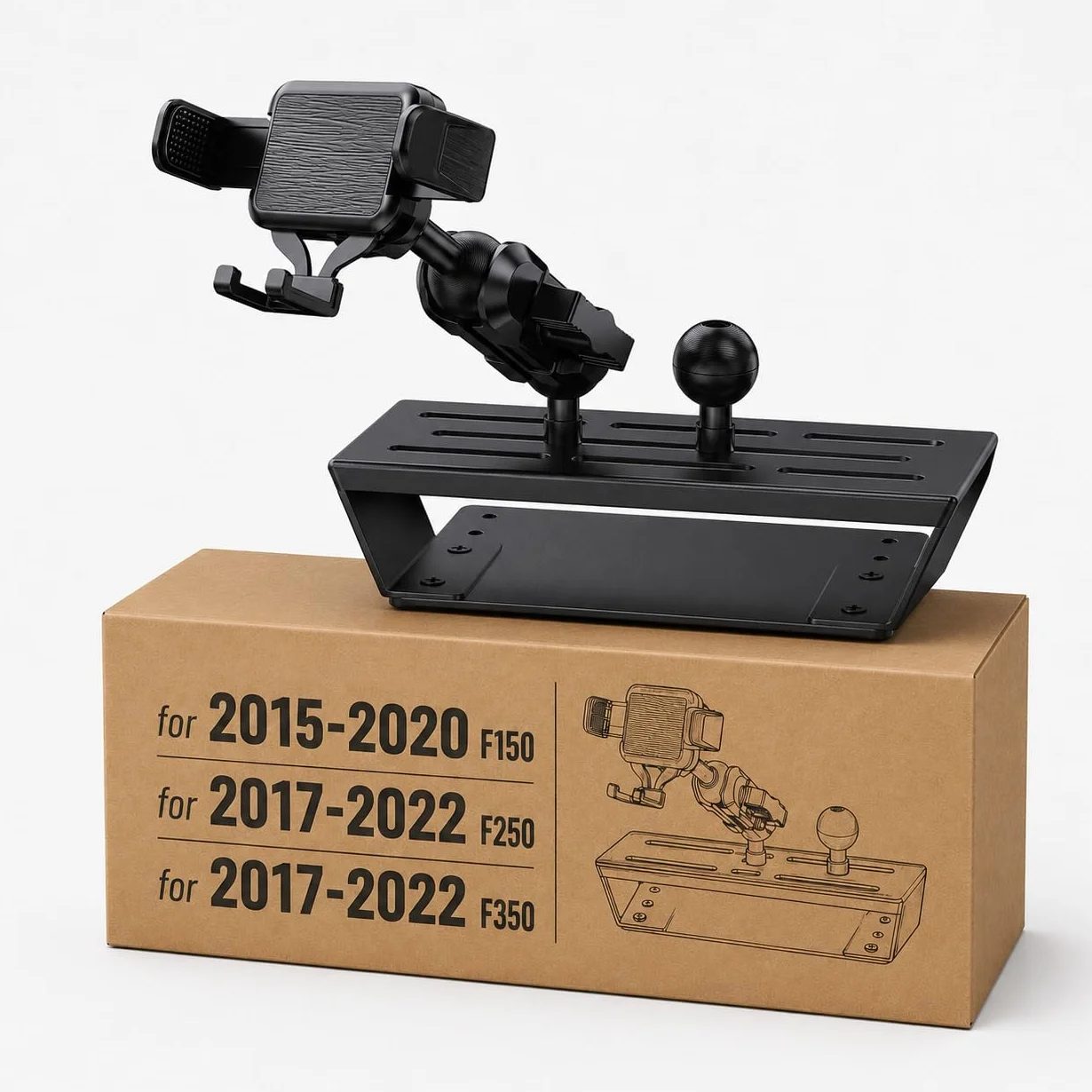 Surfcabin Uchwyt na telefon do deski rozdzielczej do 2015-2020 F150 2017-2022 F250 F350 metalowy uchwyt montażowy do większości telefonów komórkowych
