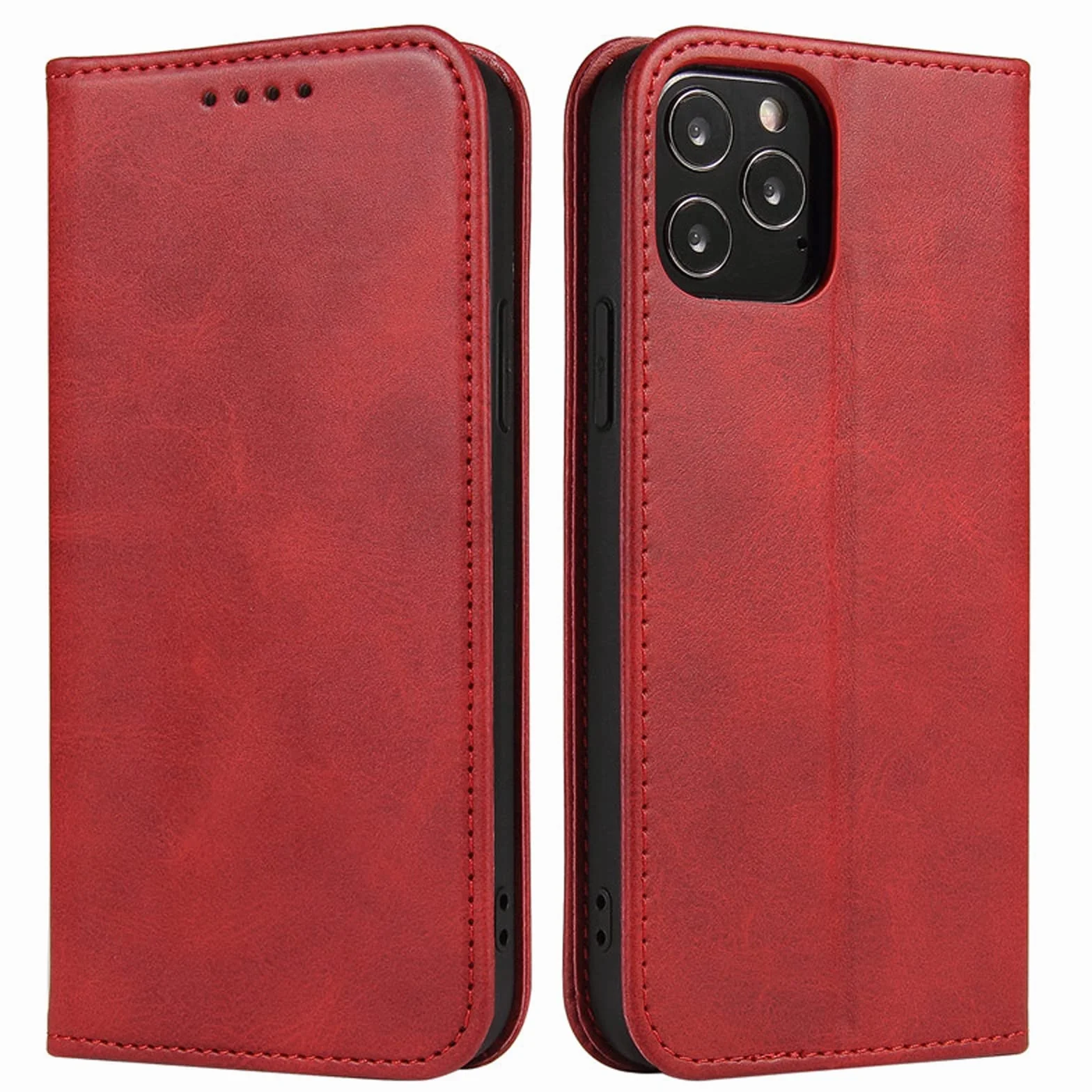 LTL Etui na telefon do iPhone 13 Mini/13/13 Pro/13 Pro Max, ręcznie robione skórzane etui z klapką z przegródkami na karty, etui na telefon, magnetyczne zamknięcie, czerwone, 13pro 6,1"