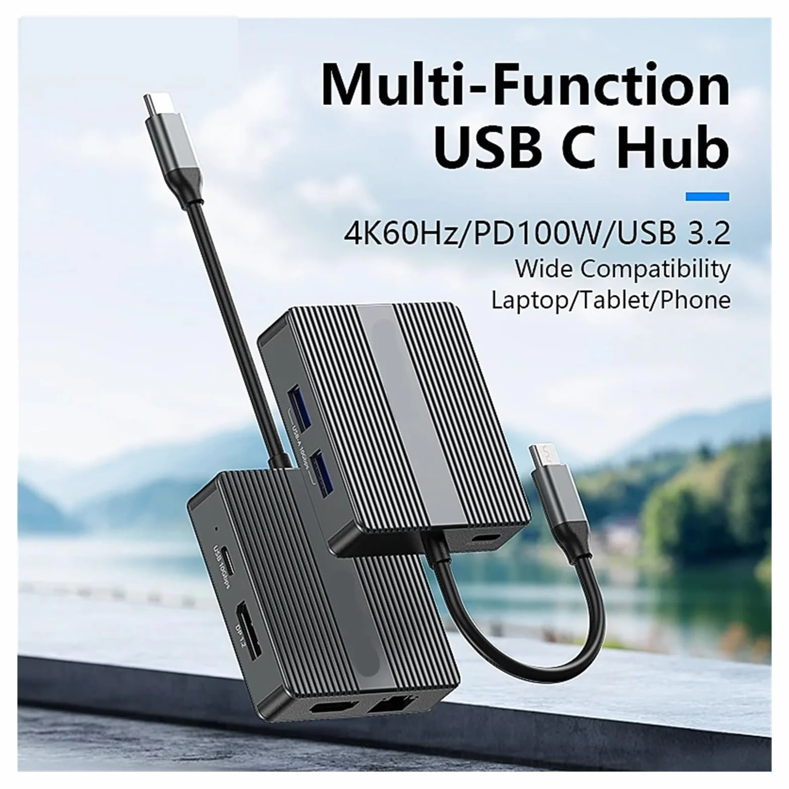 Hub USB C 7 w 1, adapter USB 3.2, koncentrator typu C, stacja dokująca do laptopa z 4K 60 Hz, podwójny HDTV, RJ45, Ethernet, PD, szybkie ładowanie(HP706)