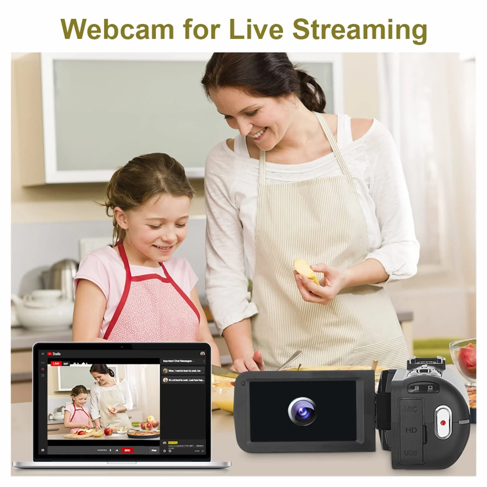 Kamera Wideo, 4K kamera wideo Kamera Auto Focus 4 8mp. Digital Vlogging Camera Recorder Live Streaming WiFi Ekran dotykowy i fotografia(128G SD Card)