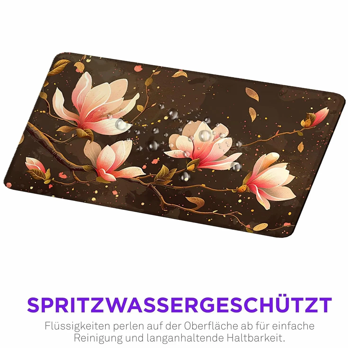 Podkładka pod mysz XXL 1200 x 600 mm duża podkładka pod mysz do gier, wodoodporne i antypoślizgowe gumowe podkładki pod mysz, podkładka pod mysz z wszytymi krawędziami do komputera, PC (kwiaty Yulan