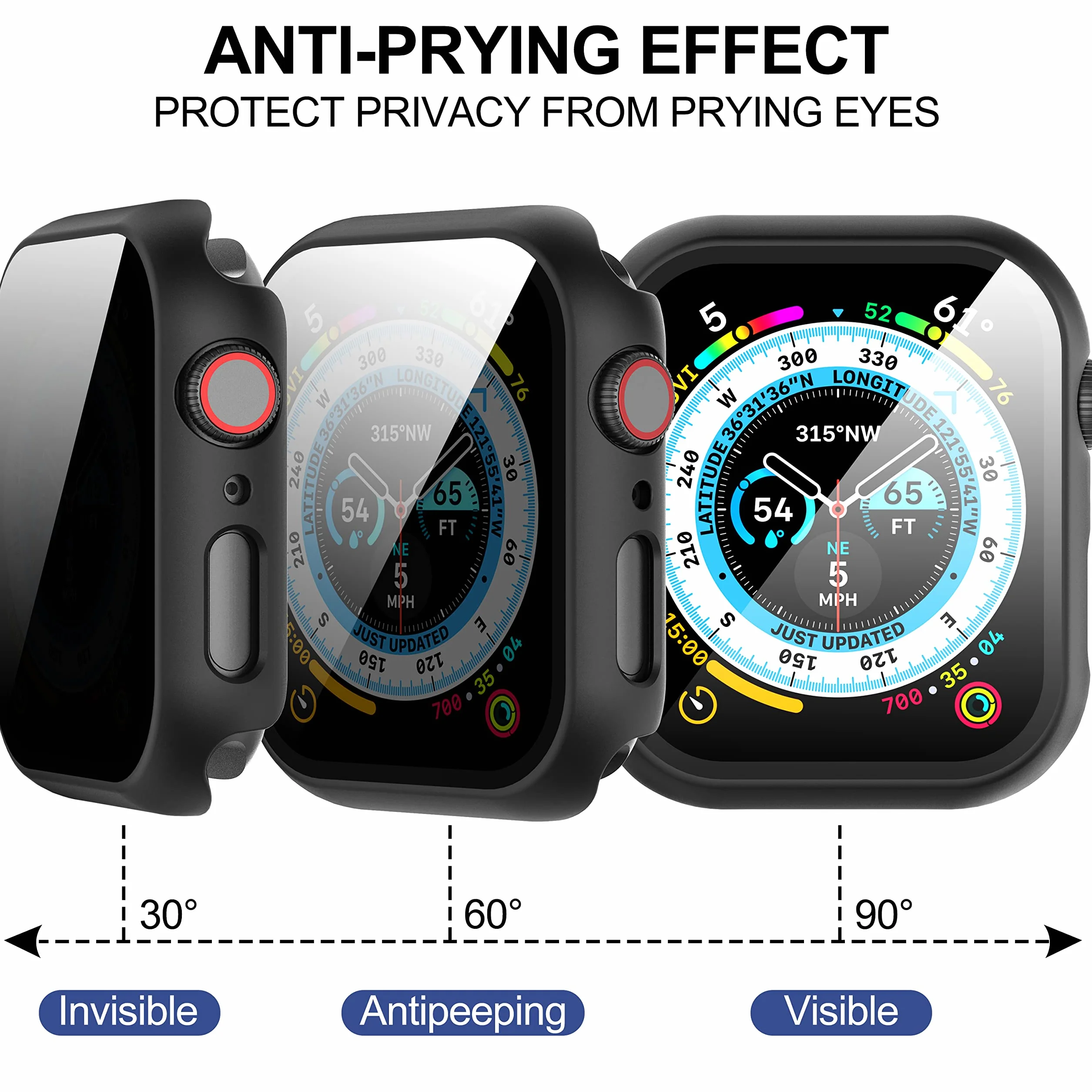 Diruite 3-Pack Prywatności Ochraniacz Ekranu do Apple Watch Series 8/7/6/5/4/SE 2/SE Etui,Twardy PC+Hartowane Szkło Antyszpieg Screen Protector do Apple Watch 45mm 44mm 41mm 40mm Ochrona Case