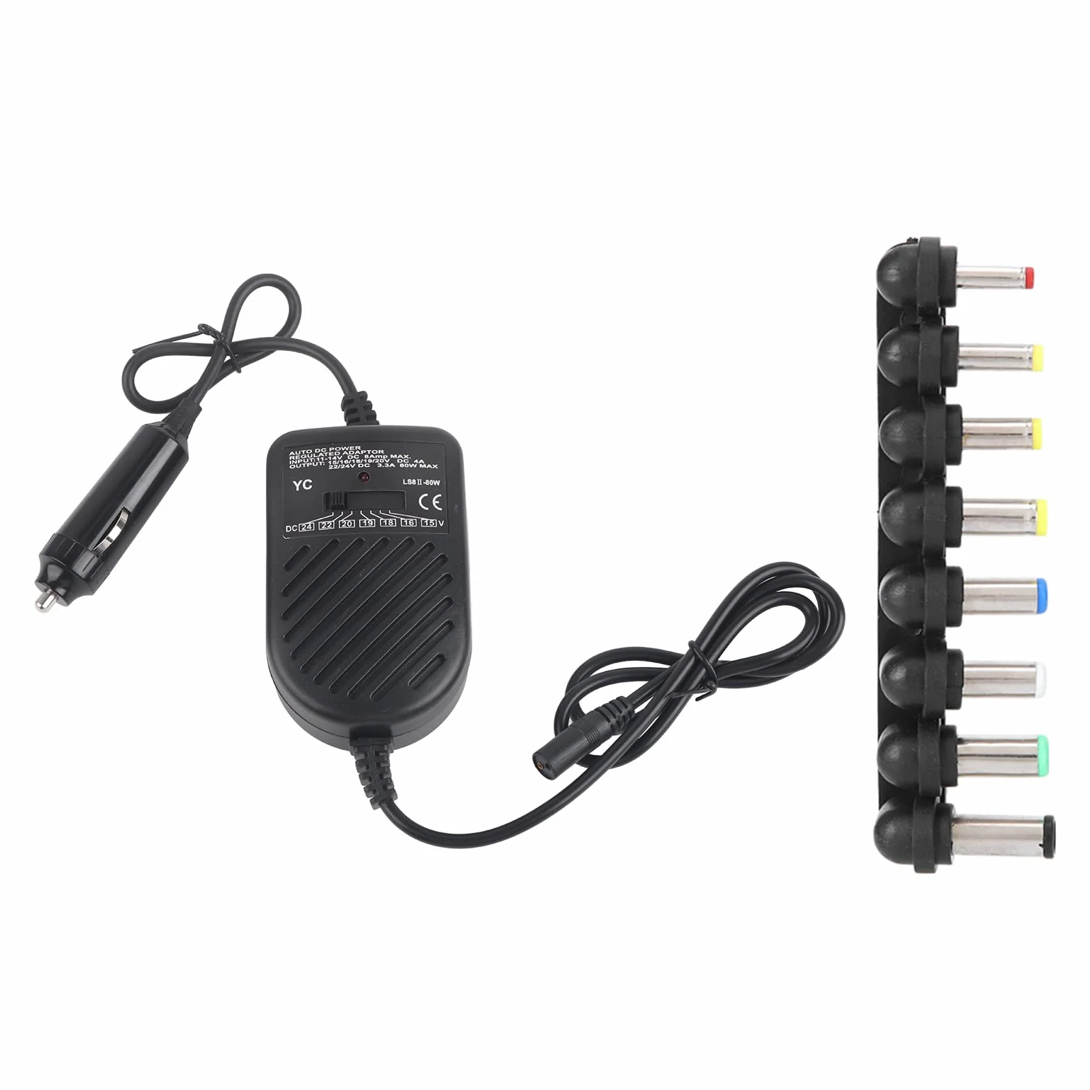 Samochodowy adapter ładowarki do laptopa, 80 W DC ładowarka samochodowa 15 V 16 V 18 V 19 V 20 V 22 V 24 V DC zasilacz do laptopa notebooka
