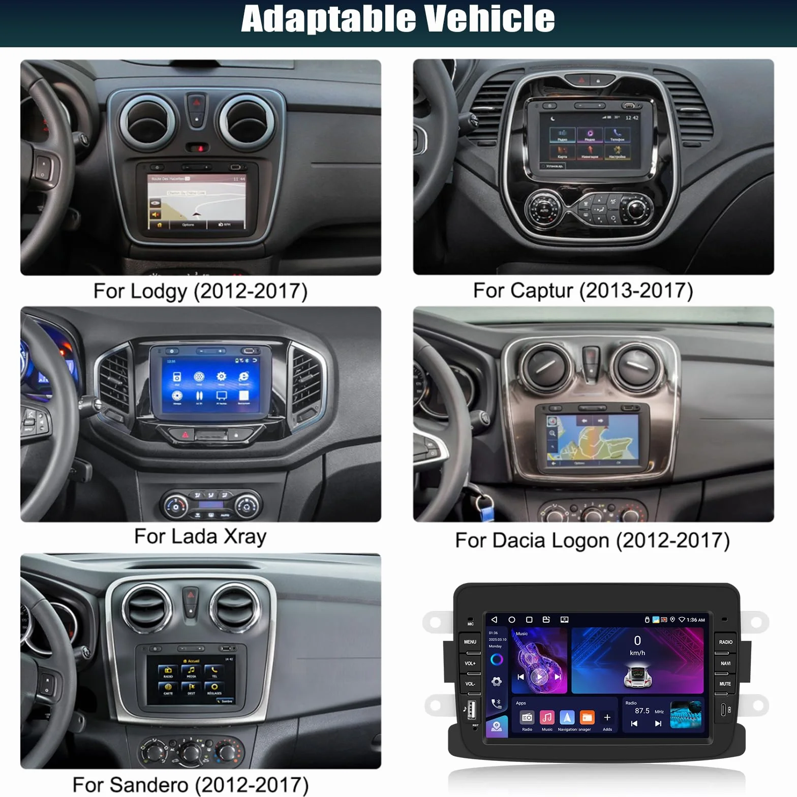 4 + 64 G Android 15 CAMECHO 7 cali radio samochodowe do Renault Dacia Logon Duster Sandero Lodgy Spring z bezprzewodowym Carplay Android Auto, nawigacja GPS Radio ekran dotykowy HD z Bluetooth WiFi
