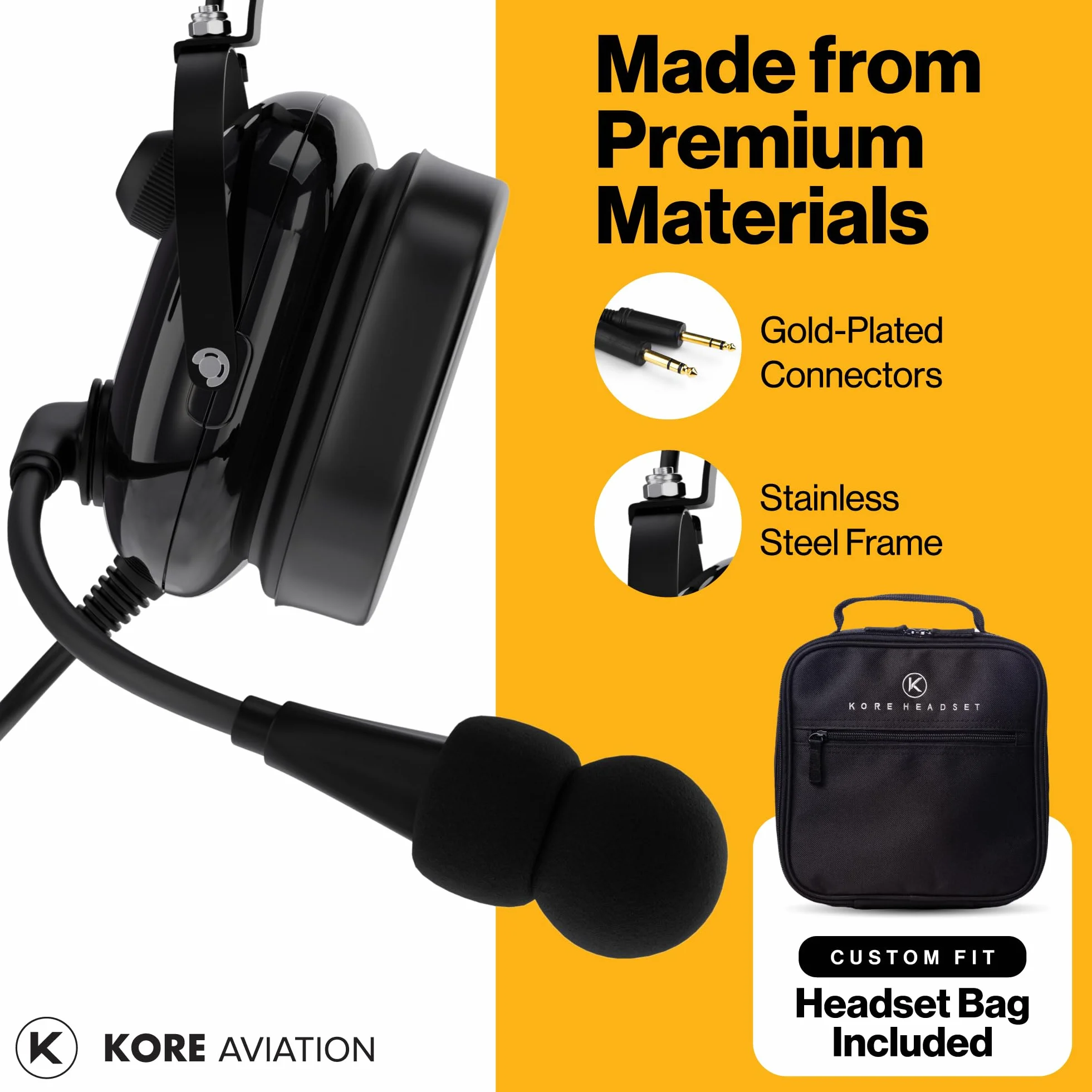 KA-1 General Aviation Headset for Pilots - Mono i Stereo Comp., pasywny hałas czerwony, mikrofon z redukcją szumów, żelowe uszczelki uszne, opaska na głowę i torba