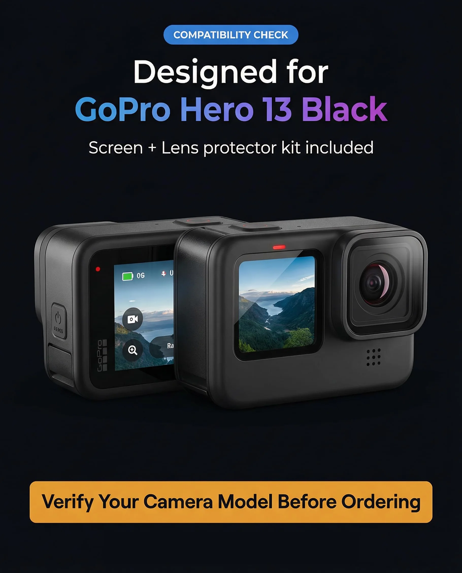 iDaPro Screen Protector+ Lens Protector do GoPro Hero 13, Szkło 9H | 2 ekran + 2 obiektyw + 2 Front + pudełko ABS. Twardość 9H, odporne na rysy, bez bąbelków, HD, antyodciskowe, łatwy montaż.