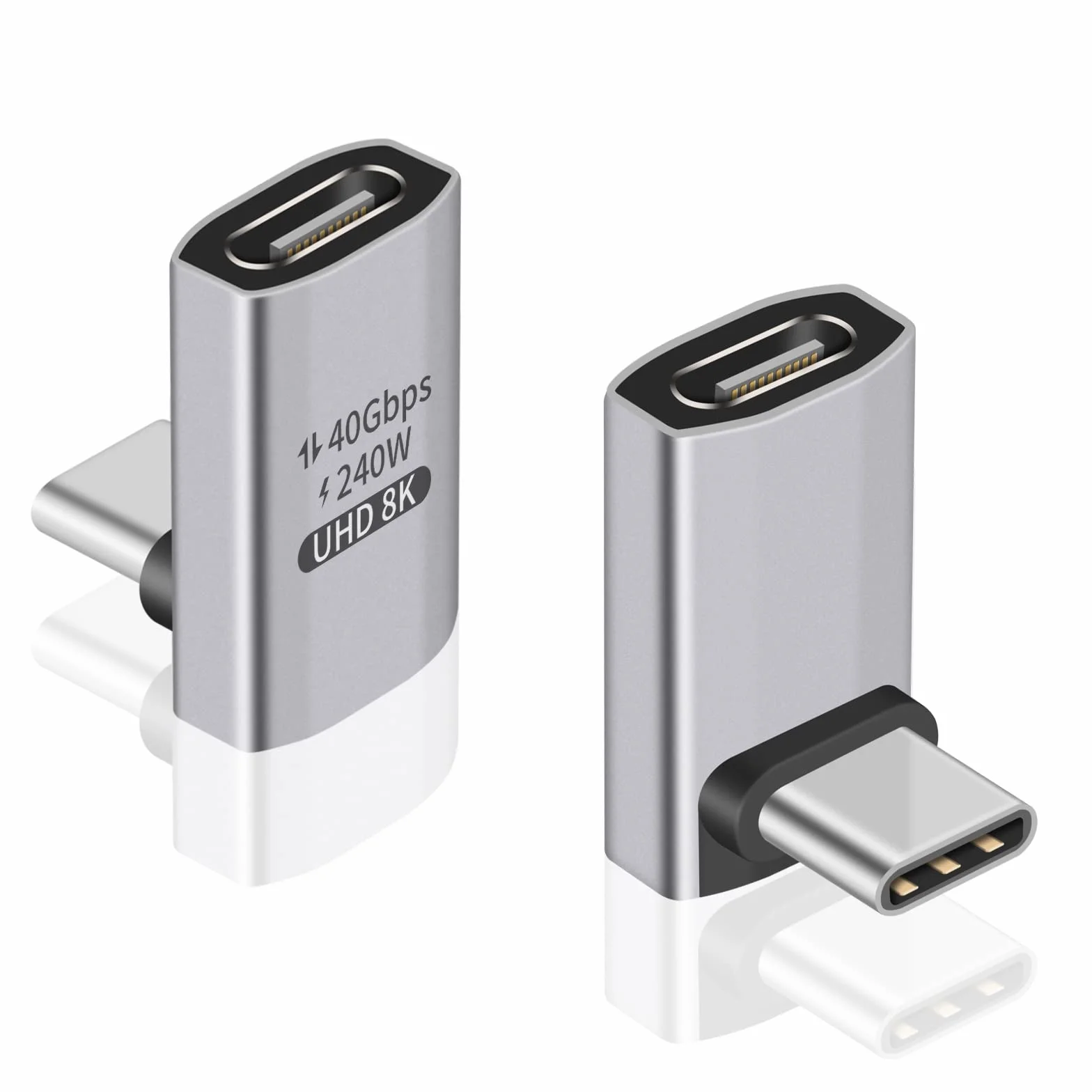 Duttek Adapter USB C 90 stopni (2 sztuki) adapter wtyczka-gniazdo USB C – 40 Gbps transmisja danych, ładowanie 240 W, wideo 8K kompatybilny z Thunderbolt 4/3, Switch, MacBook, tabletami i innymi