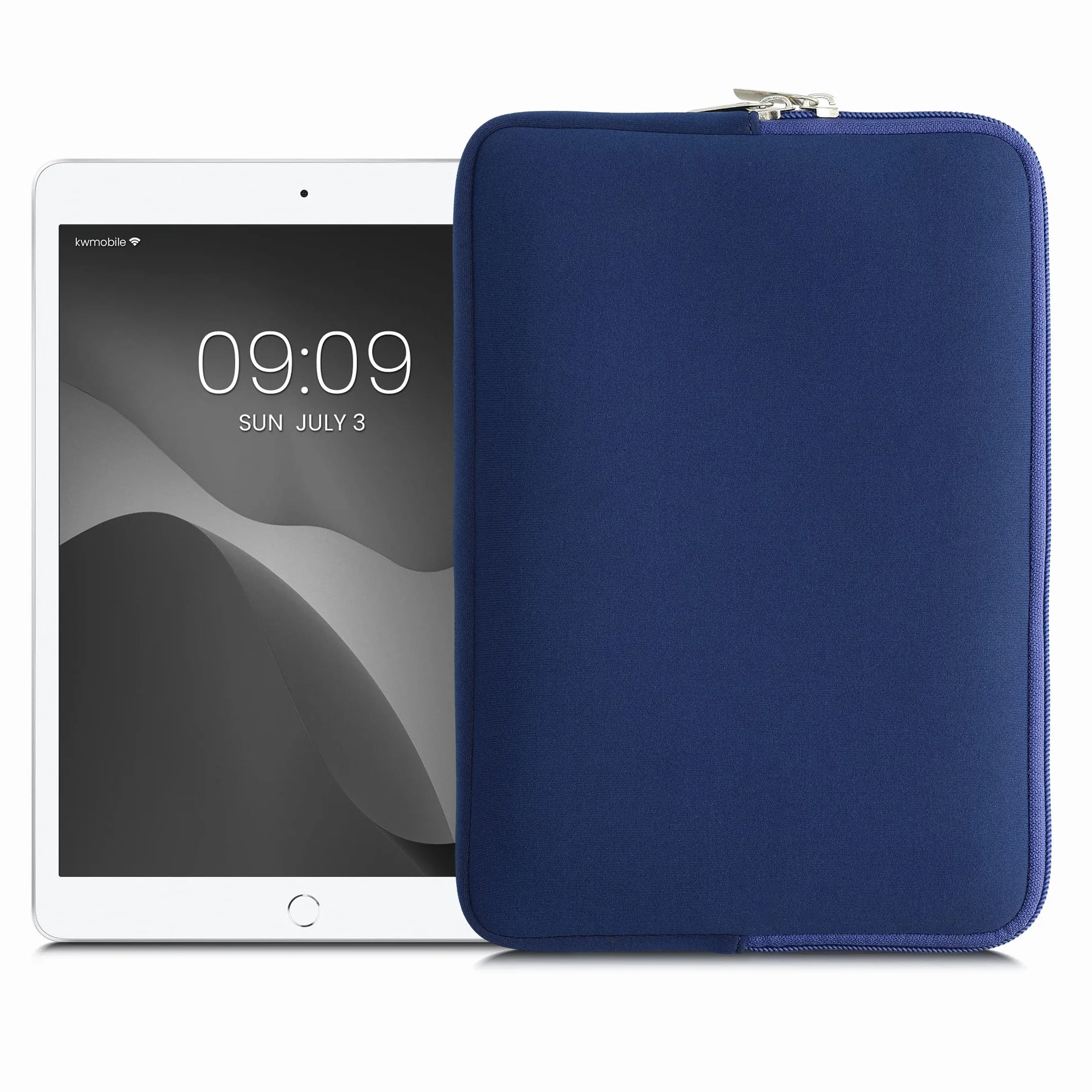 kwmobile Neoprenowe etui kompatybilne z tabletem 24.6 cm-27.9 cm, uniwersalne etui z zamkiem błyskawicznym, ciemnoniebieskie