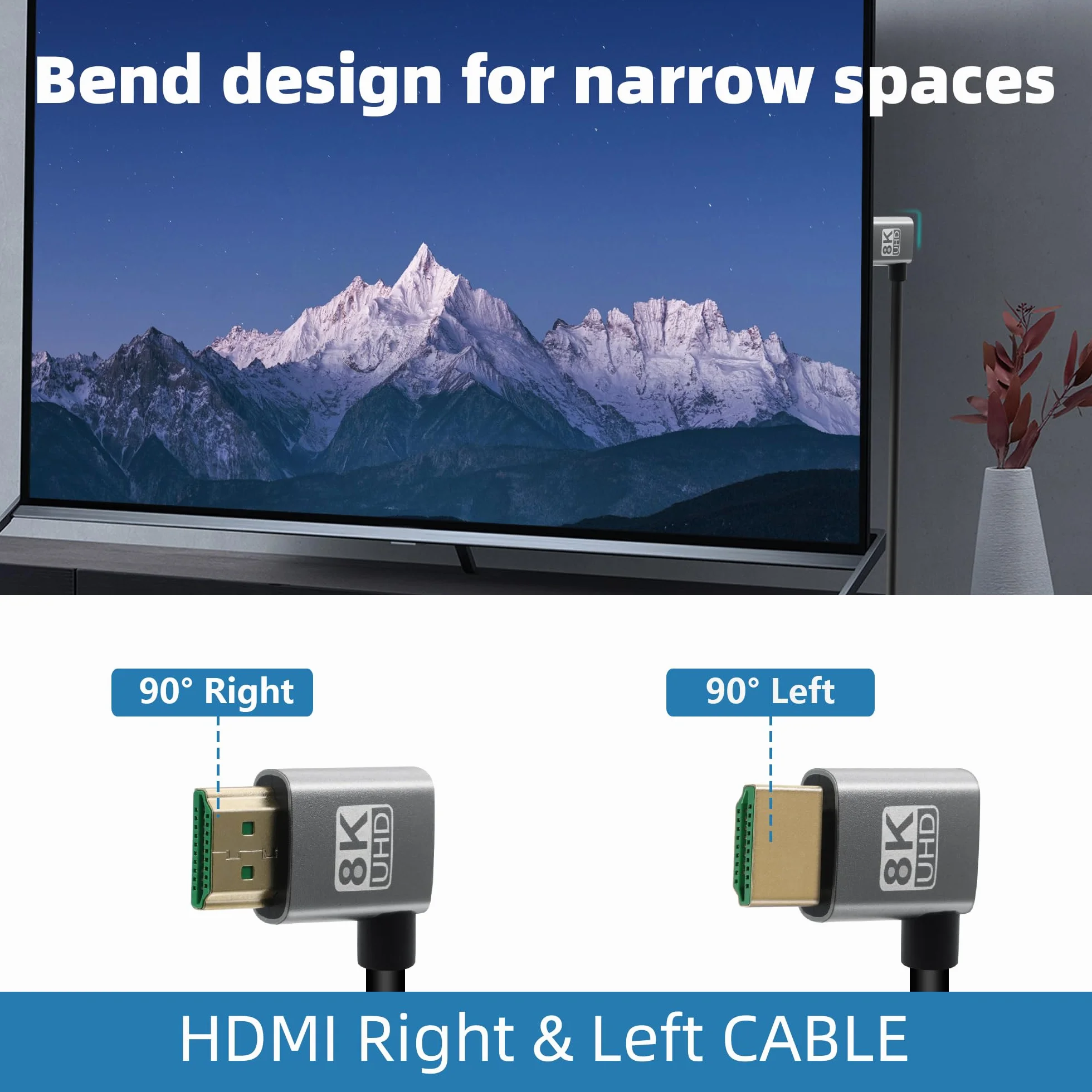 90 stopni lewy kąt HDMI wtyczka HDMI do 90 stopni kąt prawy wtyczka HDMI, 48 Gbps High Speed 2.1 obsługuje 8K 60 Hz, ARC, 3D do DVR, HDTV (1M)