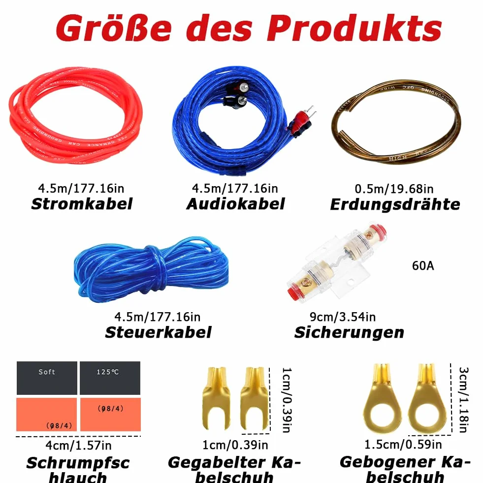 Abnaok Zestaw kabli do wzmacniacza samochodowego 10 GA, zestaw kabli do wzmacniacza samochodowego, wzmacniacz końcowy, kabel 1500 W, przewód audio, zestaw instalacyjny, wzmacniacz samochodowy