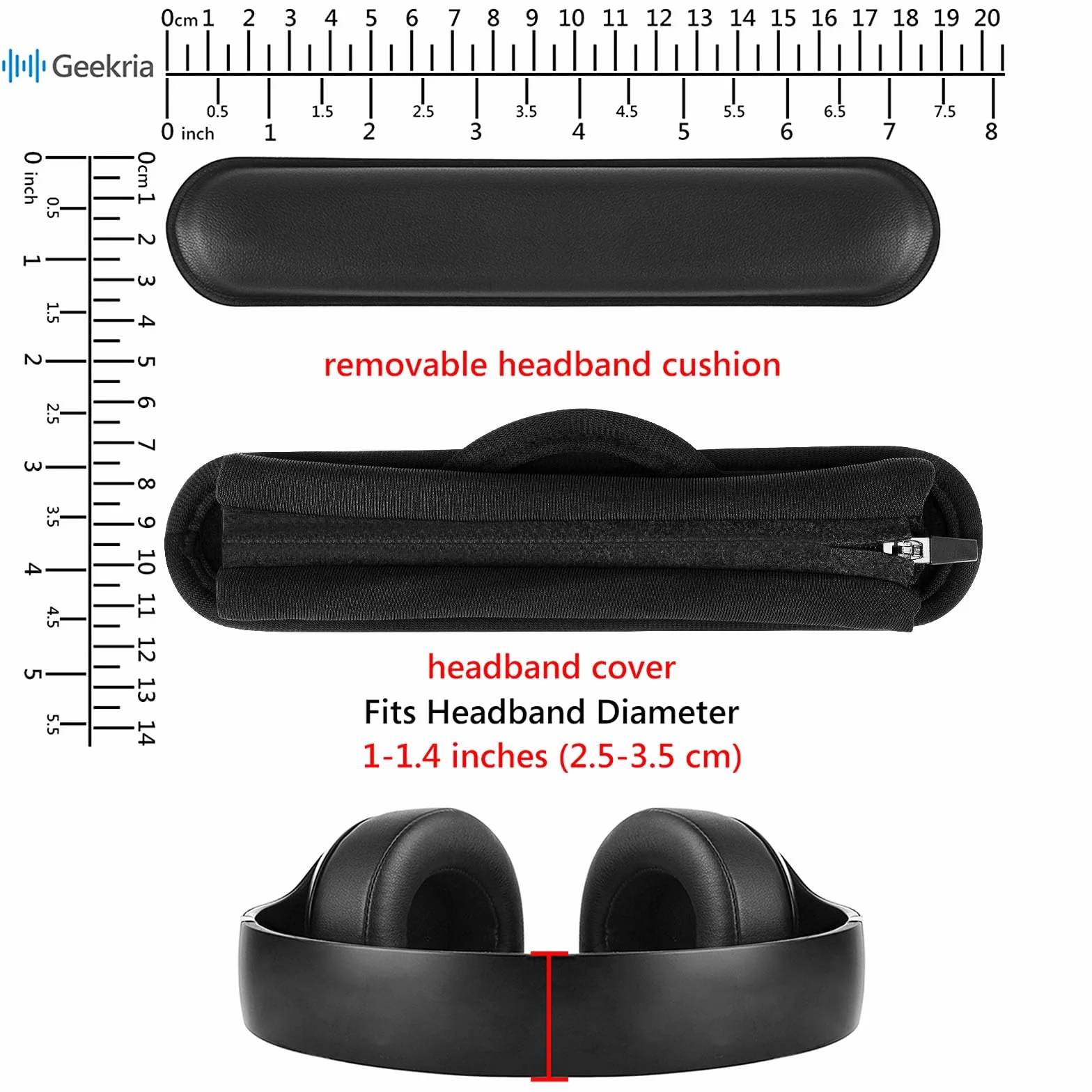 Geekria Średnia chłodząca osłona opaski na głowę z żelem + zestaw podkładek Hook and Loop kompatybilna z HyperX Turtle Beach Razer SteelSeries Logitech Corsair