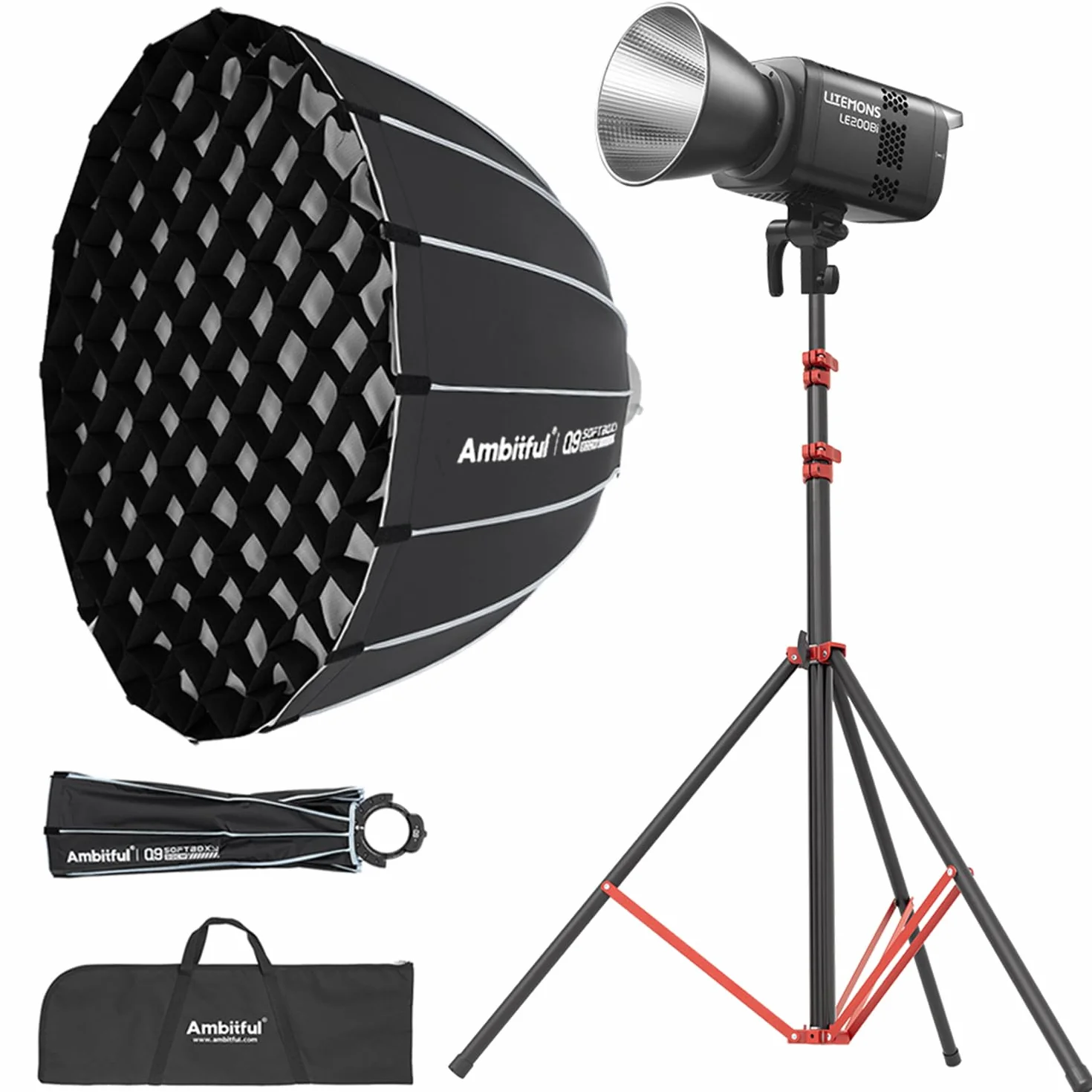 GODOX LE200Bi Zestaw oświetlenia wideo LED, dwukolorowa dioda COB o mocy 220 W z softboxem, statyw 280 cm, 2800 K–6500 K, CRI 98+, sterowanie Bluetooth/DMX do studia, filmowania na YouTube