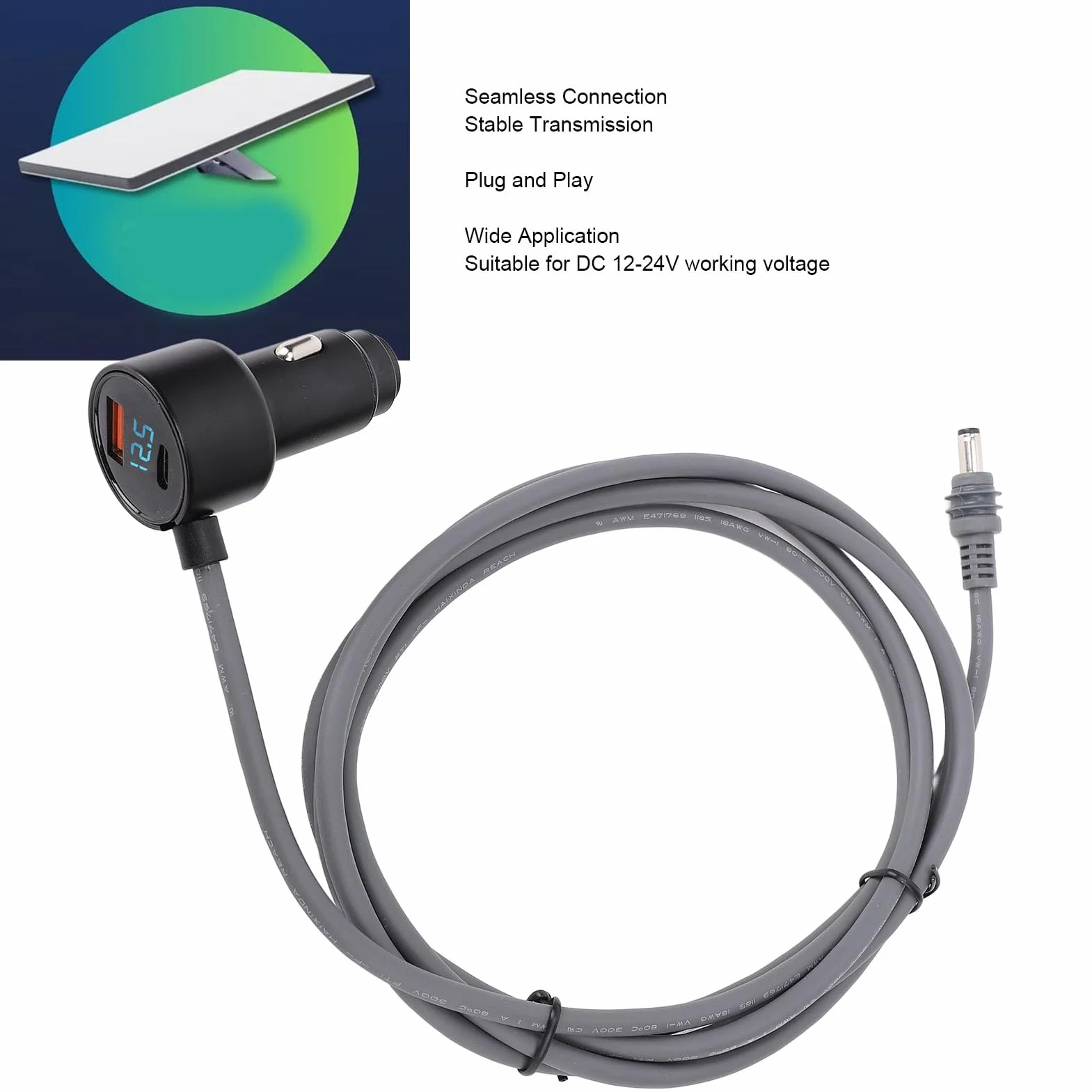 Satelitarne Mini DC Power Cable Papieranność, 3 w 1 Satelitarna ładowarka Samochodowa DC Kabel Zasilający i Zapalniczka Papierosowa 12V-24V 18AWG z Cyfrowym Wyświetlaczem do (2M)