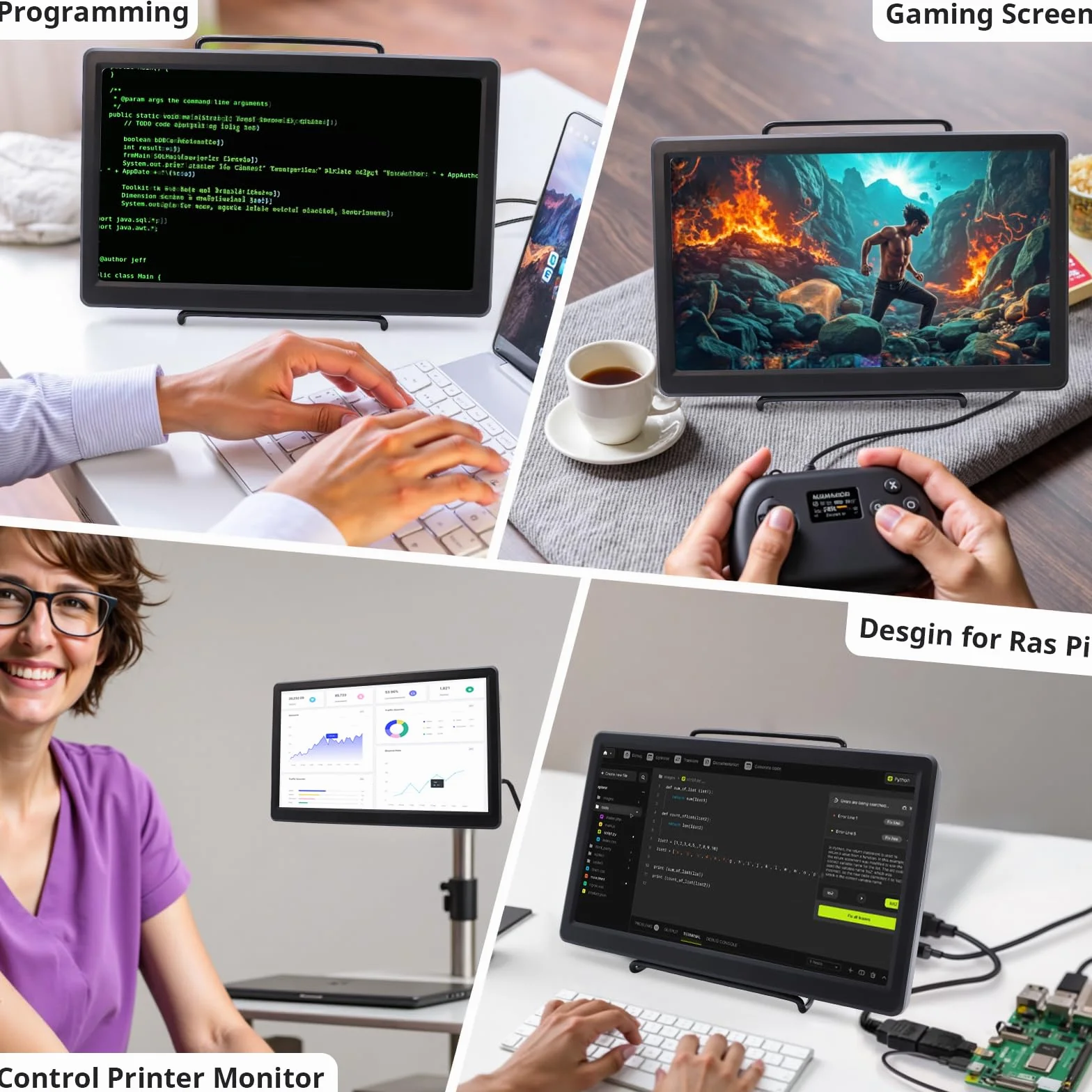 ELECROW Przenośny monitor, 10,1 cala mini monitor 1920 x 1080p HD VGA, ekran IPS, Raspberry Pi, kompatybilny z Raspberry Pi, Windows 7/8/10, konsolami do gier