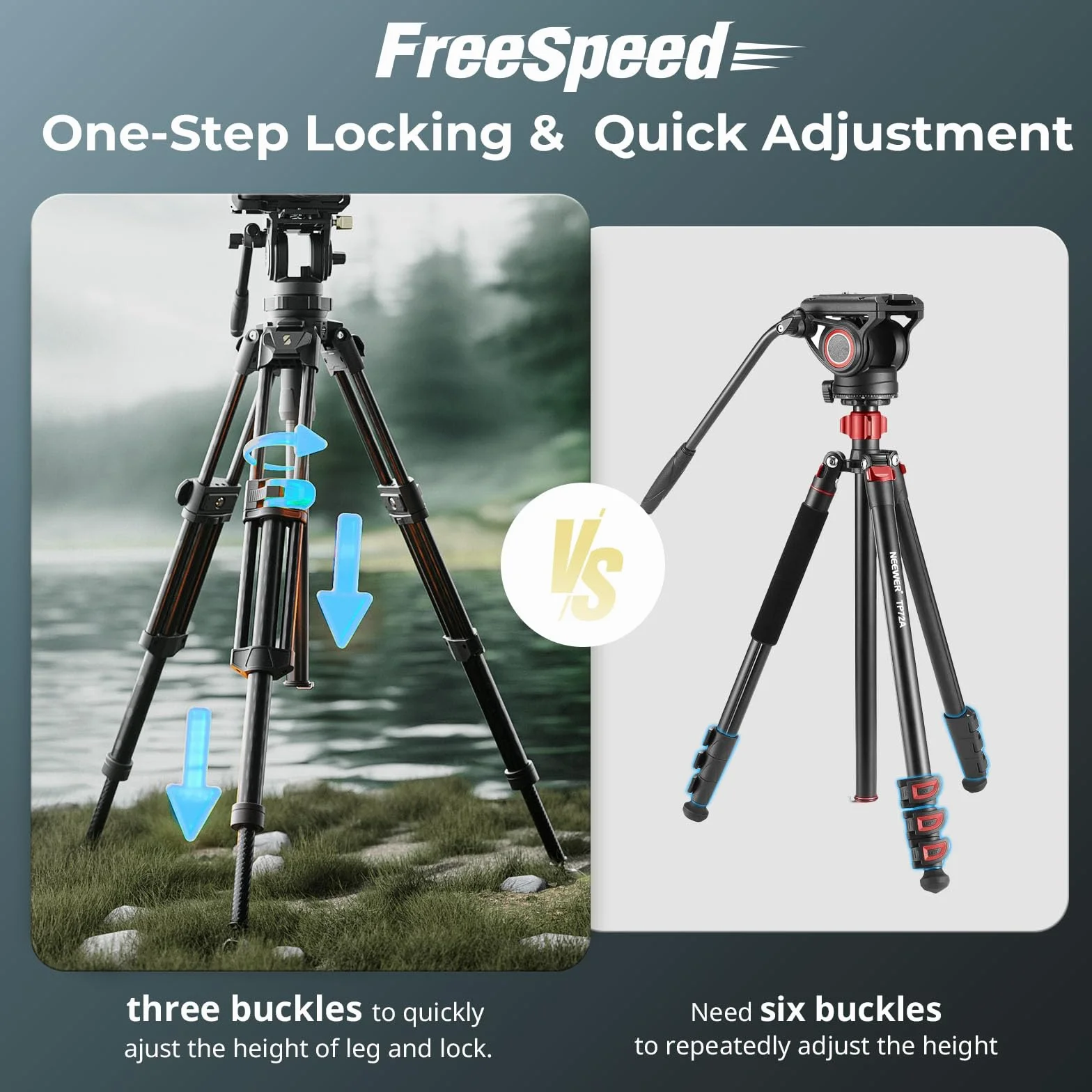 SMALLRIG Statyw wideo AD-50Pro Heavy Duty, lekki statyw z włókna węglowego z jednostopniową regulacją wysokości FreeSpeed, głowicą płynną, dwutrybową płytą QR, wagą 7 funtów, do 13,2 funta-4420