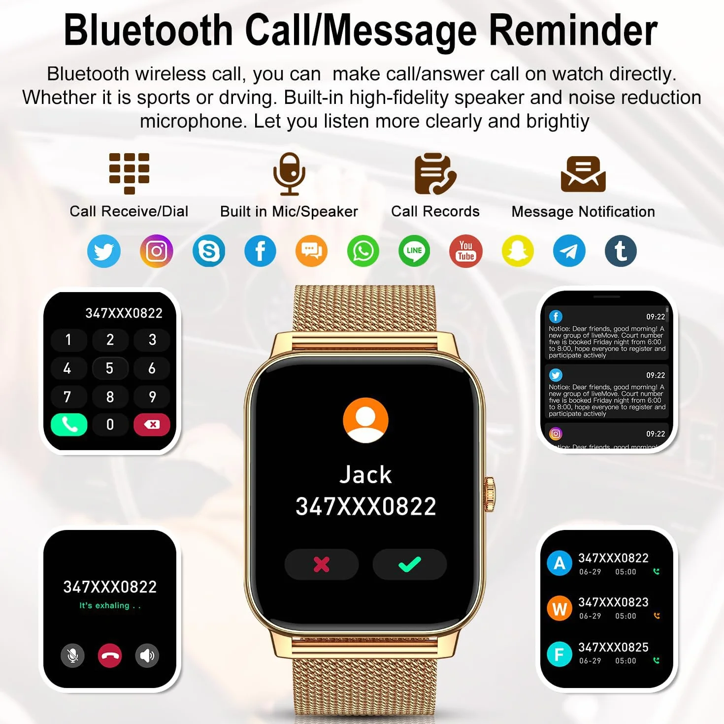 Inteligentny zegarek dla kobiet wykonuj/odbieraj połączenia fitness tracker złote inteligentne zegarki cyfrowe męskie zegarki wodoodporny smartwatch do biegania Android telefon iOS kompatybilny