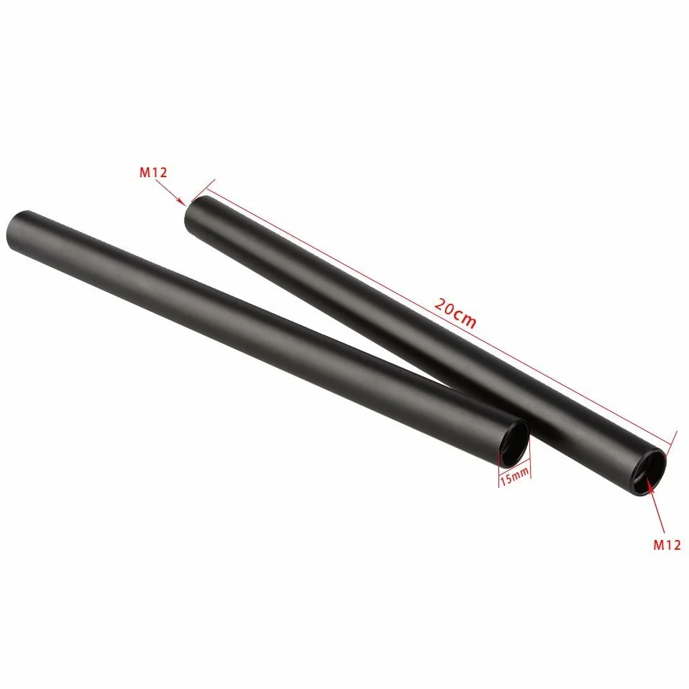CAMVATE 15 mm aluminiowy pręt długość 20 cm do aparatu DSLR system szyny Rig Rail anodowany w kolorze czarnym (2 sztuki)