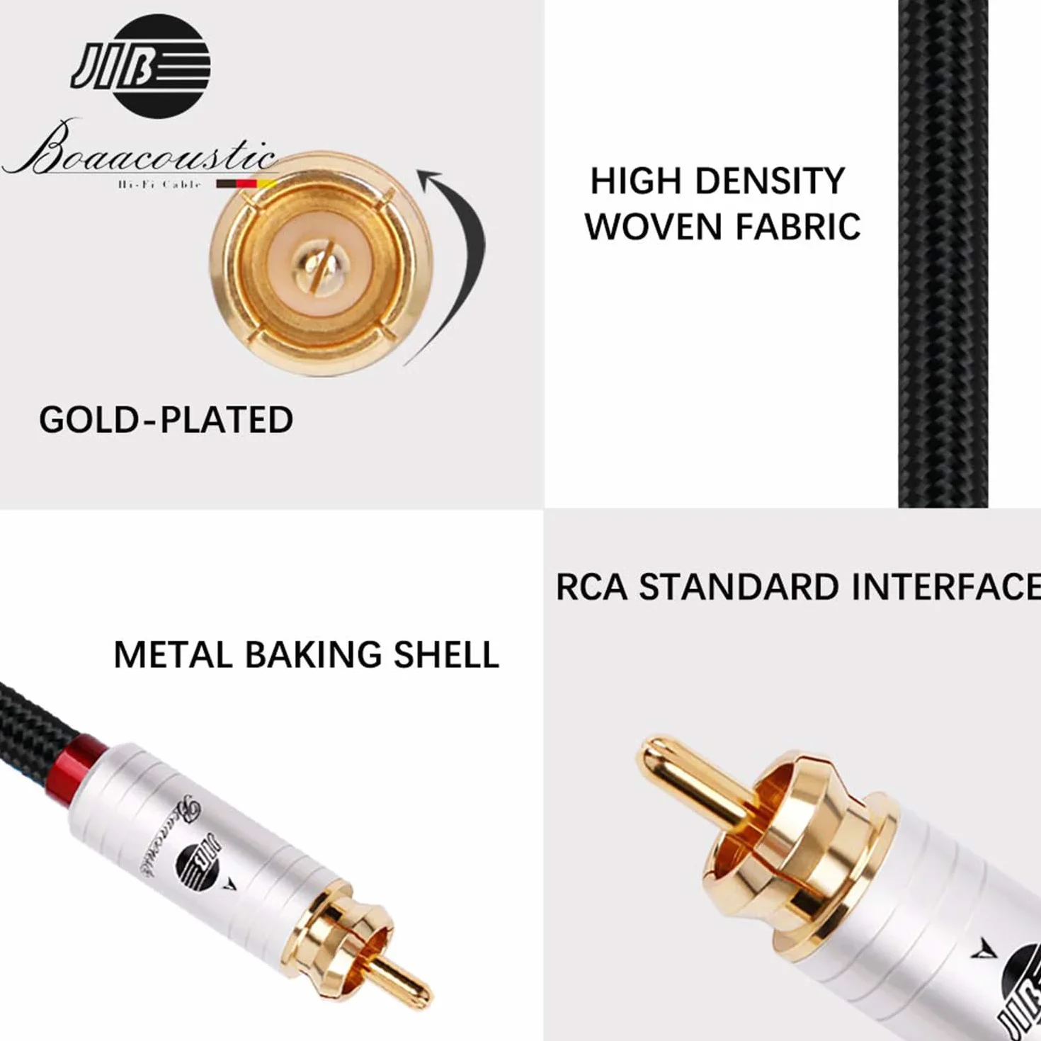 BOAACOUSTIC JIB kabel audio cinch, 1 m, high end audiofil, kabel Hifi RCA, 2 x wtyczka do 2 wtyczek, do instalacji HiFi, odbiornika HiFi, kina domowego, odtwarzacza Blu-Ray, wzmacniacz do CD (1M
