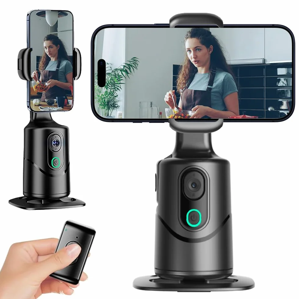 Auto Face Tracking Phone Holder,No App Required,360° Rotation Phone Camera Stand with Remote and Gesture Control, Smart Shooting Tripod for Vlog/TIK Tok Live Streaming YouTube Video Recording