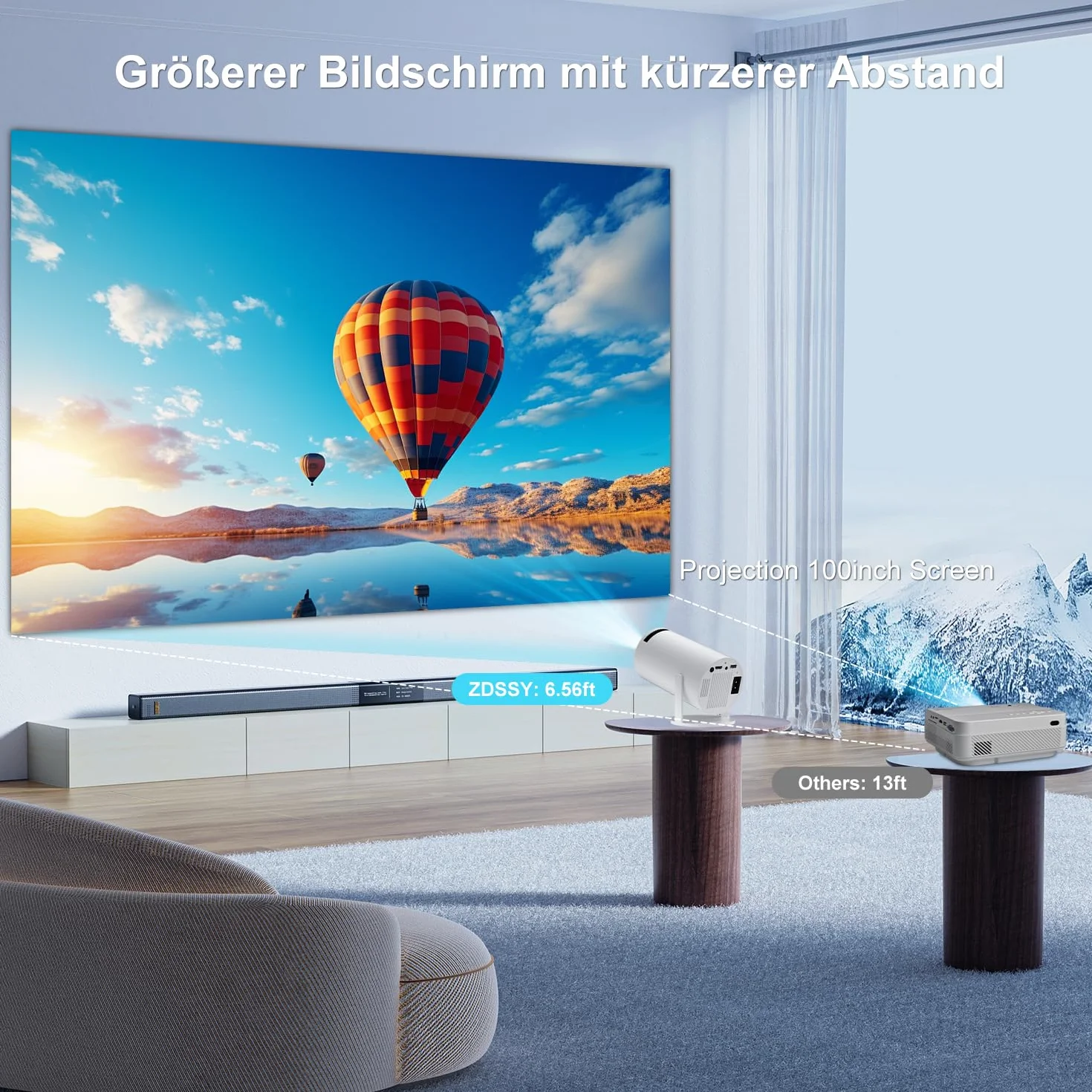 ZDSSY Mini Projektor 4K, projektor wideo 720P Native con Supporto 1080P i 4K, WiFi 6 i BT 5.2, projektor wideo obrót o 180°, zintegrowana aplikacja, przenośny projektor filmowy portatili na Esterni