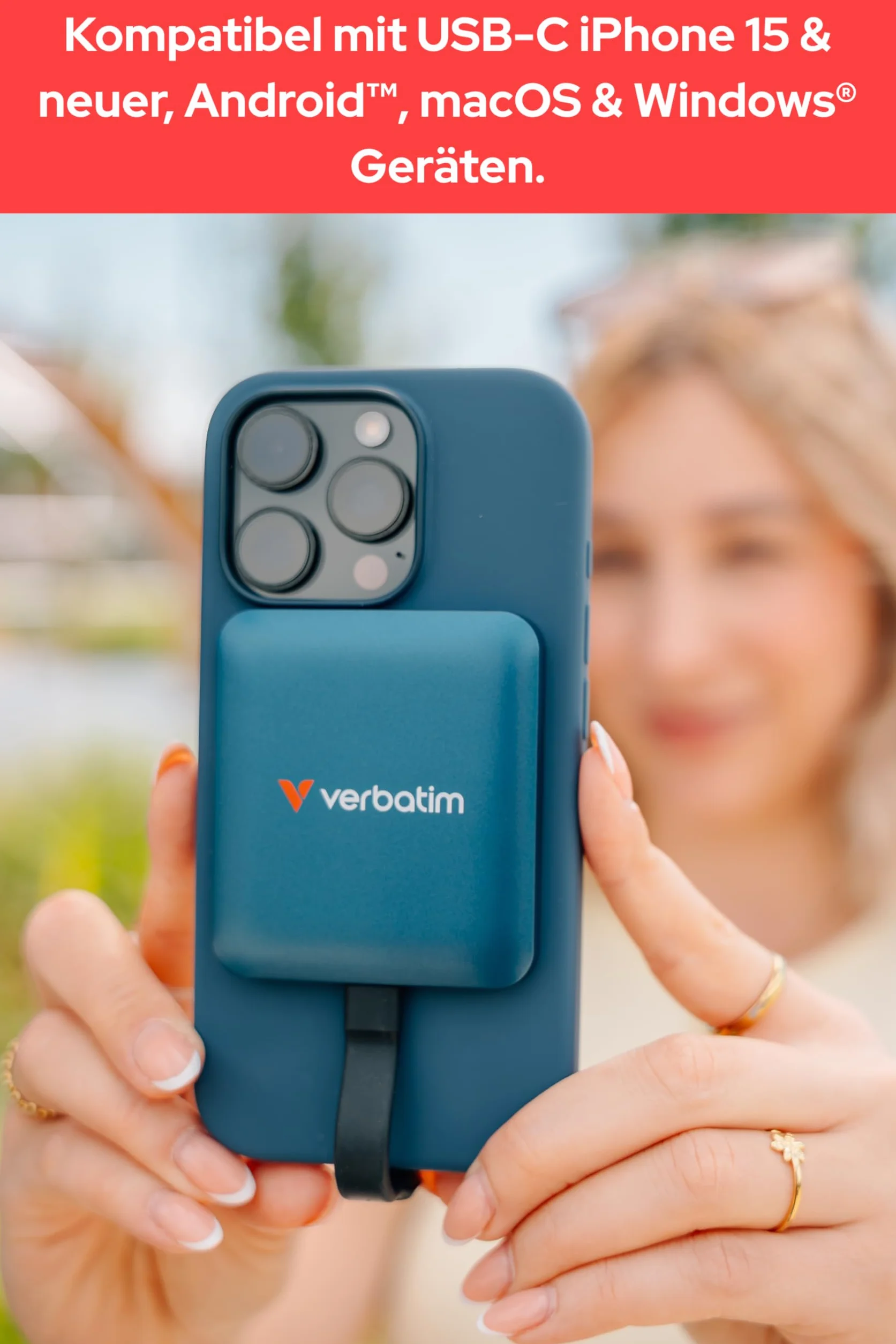 Verbatim Snapback SSD 512 GB, zewnętrzny dysk SSD, USB 3.2 Gen 2 x 2, odczyt do 1900 MB/s i zapis 1800 MB/s, przenośny zewnętrzny dysk twardy z kablem USB C 20 cm, do iPhone, Android, PC i Mac, Mocha