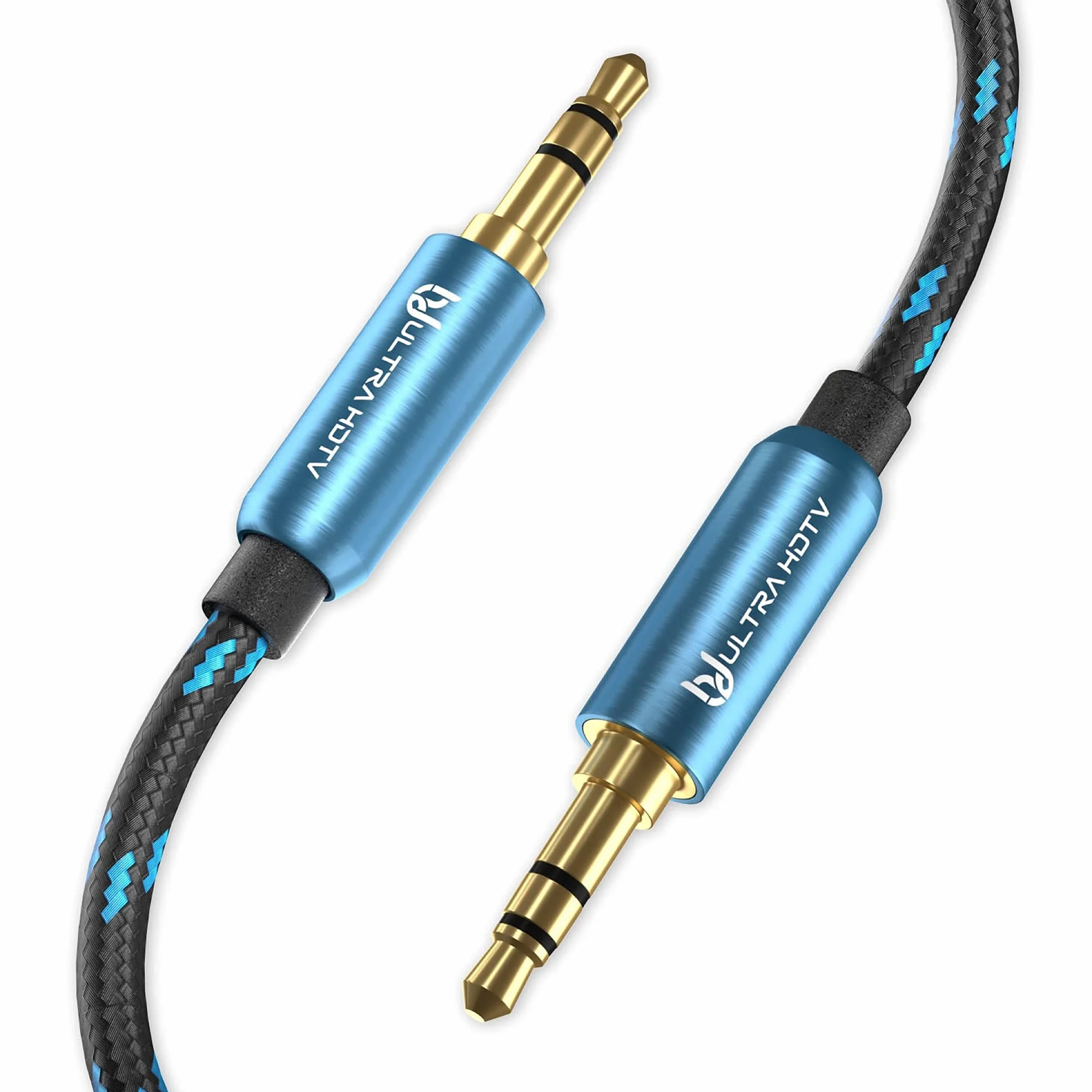 Kabel Ultra HDTV Premium AUX — 2-metrowy kabel jack z wtyczką jack 3,5 mm do 3,5 mm, stereofoniczny kabel audio z ochroną przed zagięciem, nylonowa osłona, w pełni metalowe wtyczki i pozłacane styki