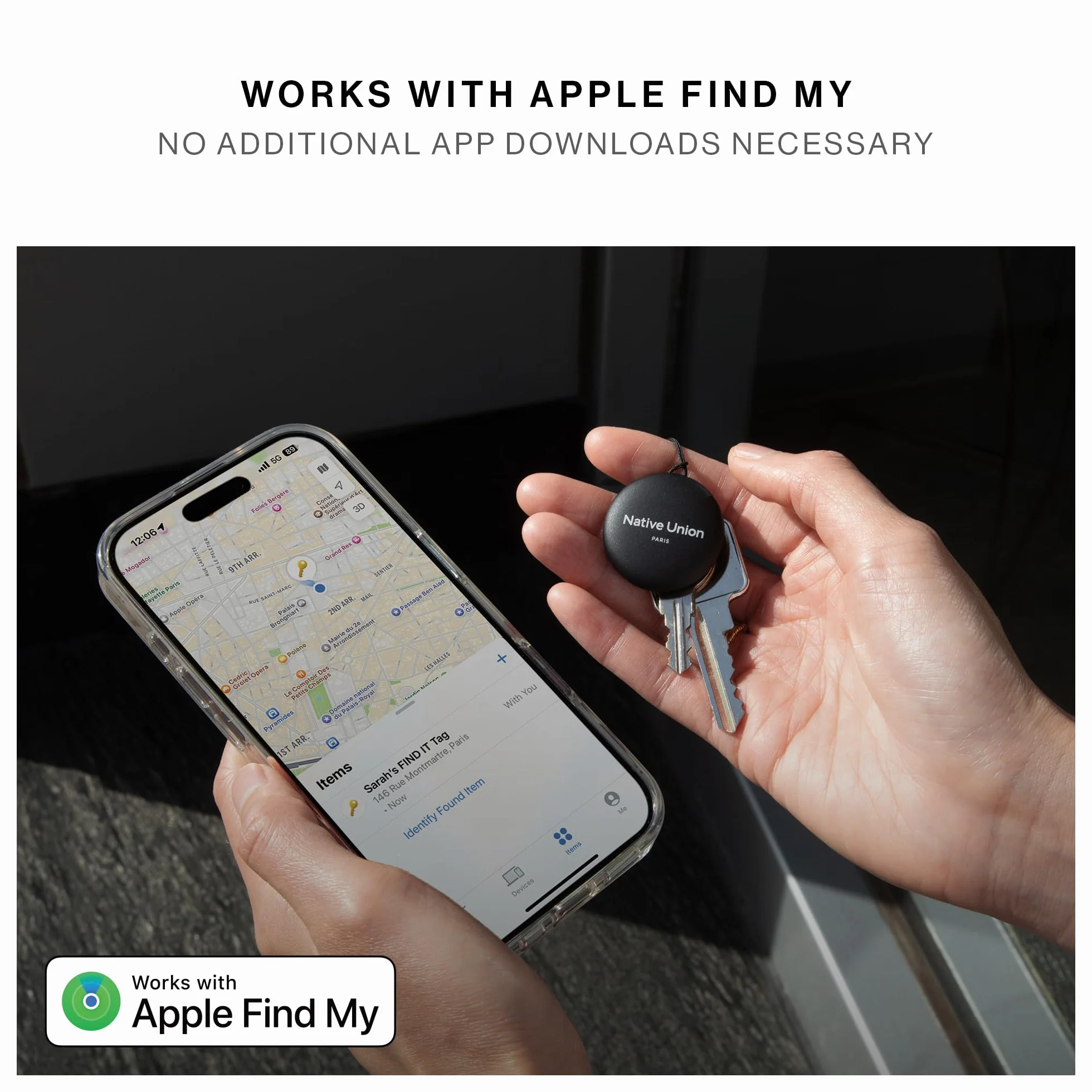 Native Union Find It Tag – Bluetooth Lokalizator – Znajdź Klucze, Plecak, Walizki – Kompatybilny z Apple Find My – Smukły design – Wymienna bateria na 1 rok – Głośny alarm