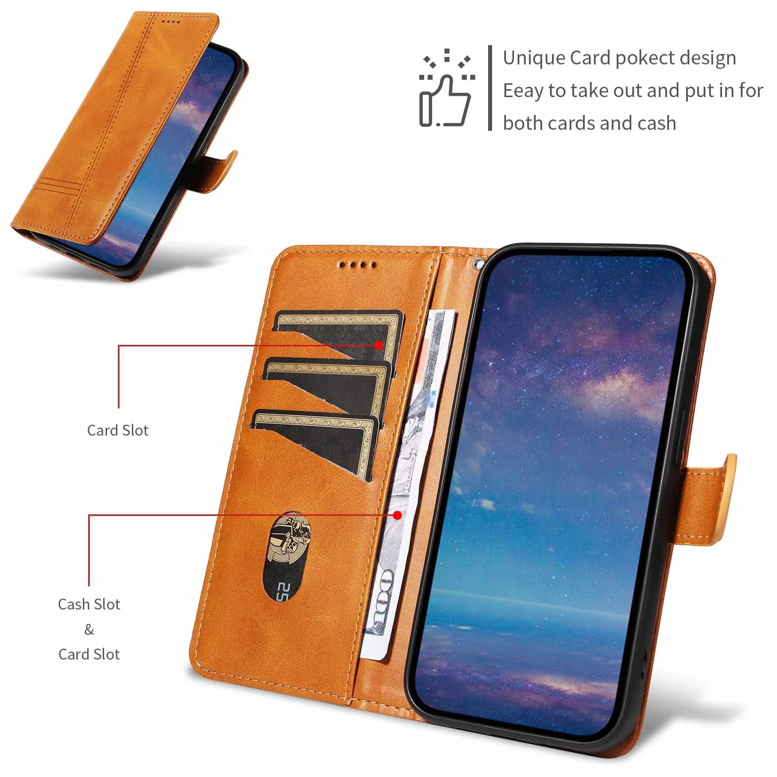 Etui z klapką do Samsung Galaxy S25 Ultra/S25 Plus/S25, skórzane etui portfelowe na telefon z stojakiem na karty, etui foliowe, odporne na wstrząsy, z tworzywa TPU wewnątrz, żółte, S25plus