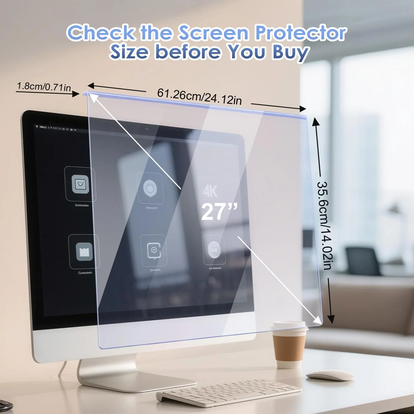 Qoosea Blokowanie niebieskiego światła 27" ochrona ekranu do monitorów komputerowych, uniwersalne dopasowanie, 612,6 x 356 mm, nieoślepiająca, ochrona przed promieniowaniem UV do długiej pracy i
