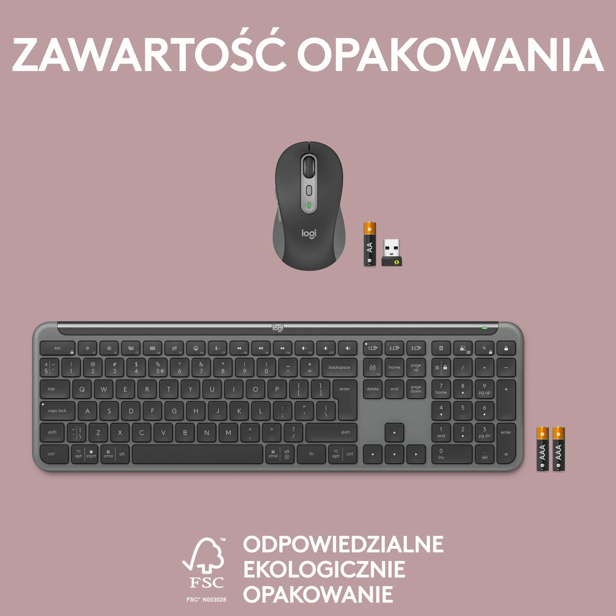 Logitech MK950 Signature Slim, zestaw bezprzewodowej klawiatury i myszy, elegancki design, ciche pisanie, przełączanie między 3 urządzeniami, Bluetooth, wiele OS, Windows, Mac, QWERTY US INT'L, Grafit