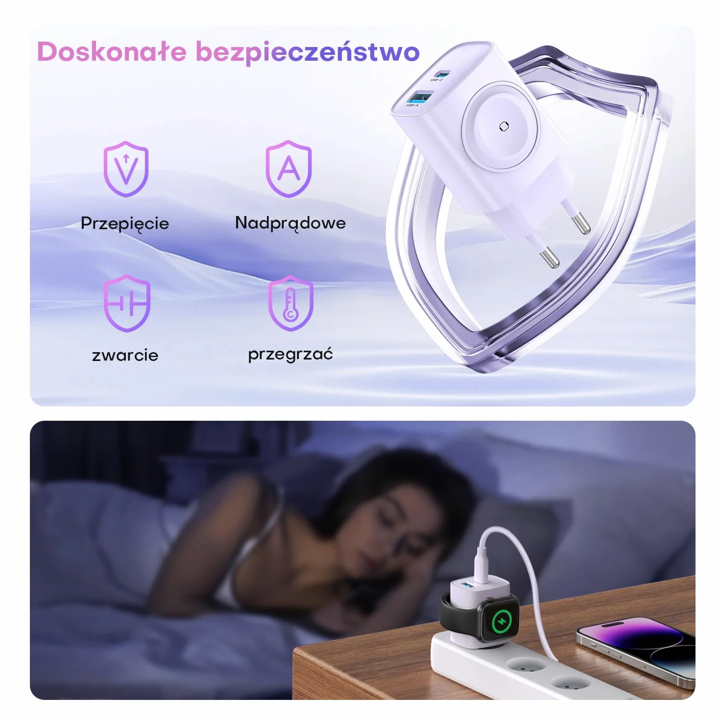 Ładowarka do Apple Watch, ładowarka USB C 3 w 1 20 W doiPhone'a PD 3.0, szybka ładowarka do Apple Watch 9/8/7/6/Ultra/SE, kabel ładujący USB C doiPhone'a 15/15 Pro Max, doiPada, Czarny