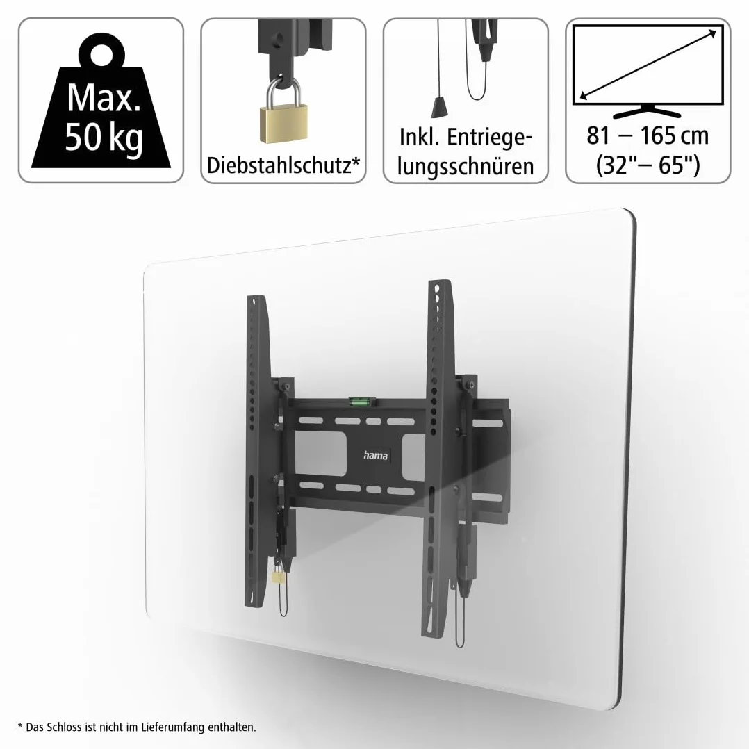 Hama Uchwyt ścienny TV, stały, urządzenie antykradzieżowe, 165 cm (65"), do 50 kg