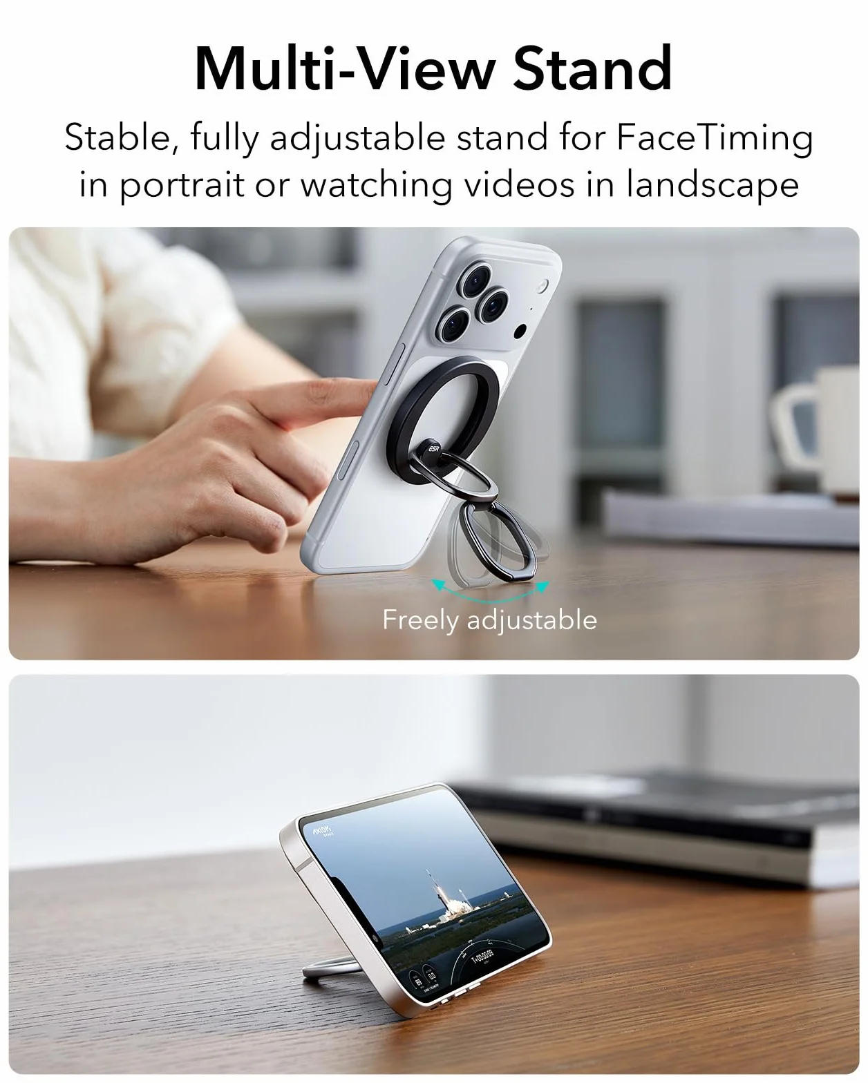 ESR MagSafe Ring Holder, podwójny pierścień magnetyczny uchwyt na telefon do wszystkich smartfonów, stop MagSafe stojak na telefon iPhone Air 17 Pro Max 16 15 14 Plus 13 12-7, Galaxy S25, Pixel 10 (2
